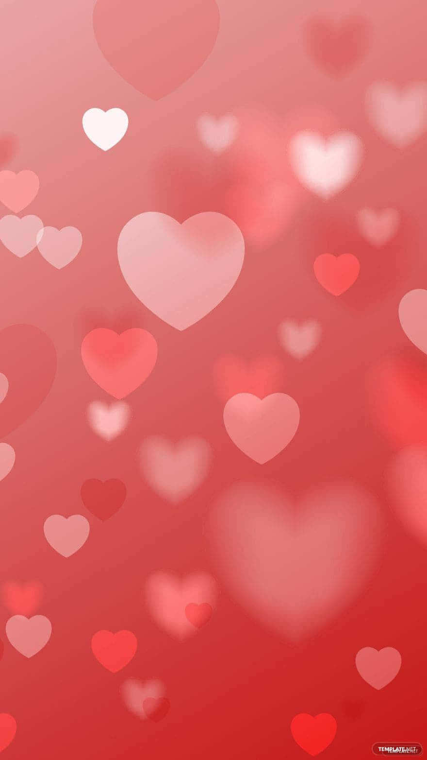 Red Cute Aesthetic 桌布 壁紙 — 柔和的紅色漸層，充滿了不同大小和透明度的漂浮愛心，營造出夢幻浪漫的氛圍。