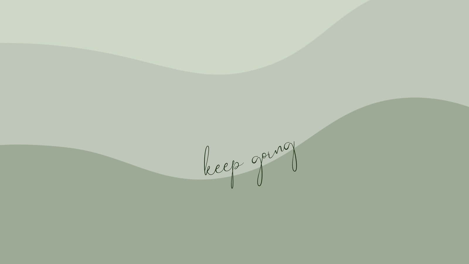 Motivational Quotes 桌布 壁紙 — 柔和的綠色波浪形狀，以優雅的手寫體「keep going」字句居中在極簡背景上。