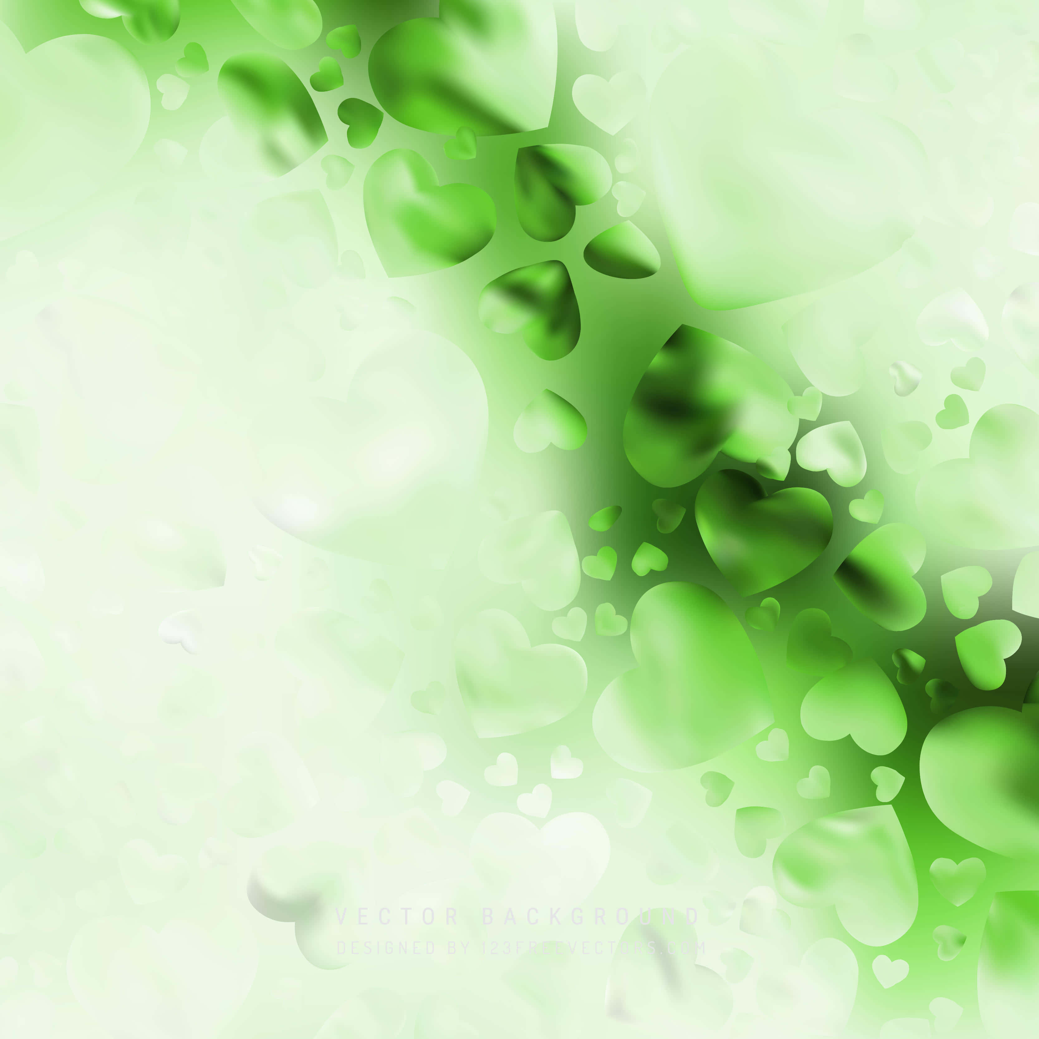 Green Heart 桌布 壁紙 — 柔和的綠色漸層背景，充滿半透明的心形圖案，由淺色漸變至深色。
