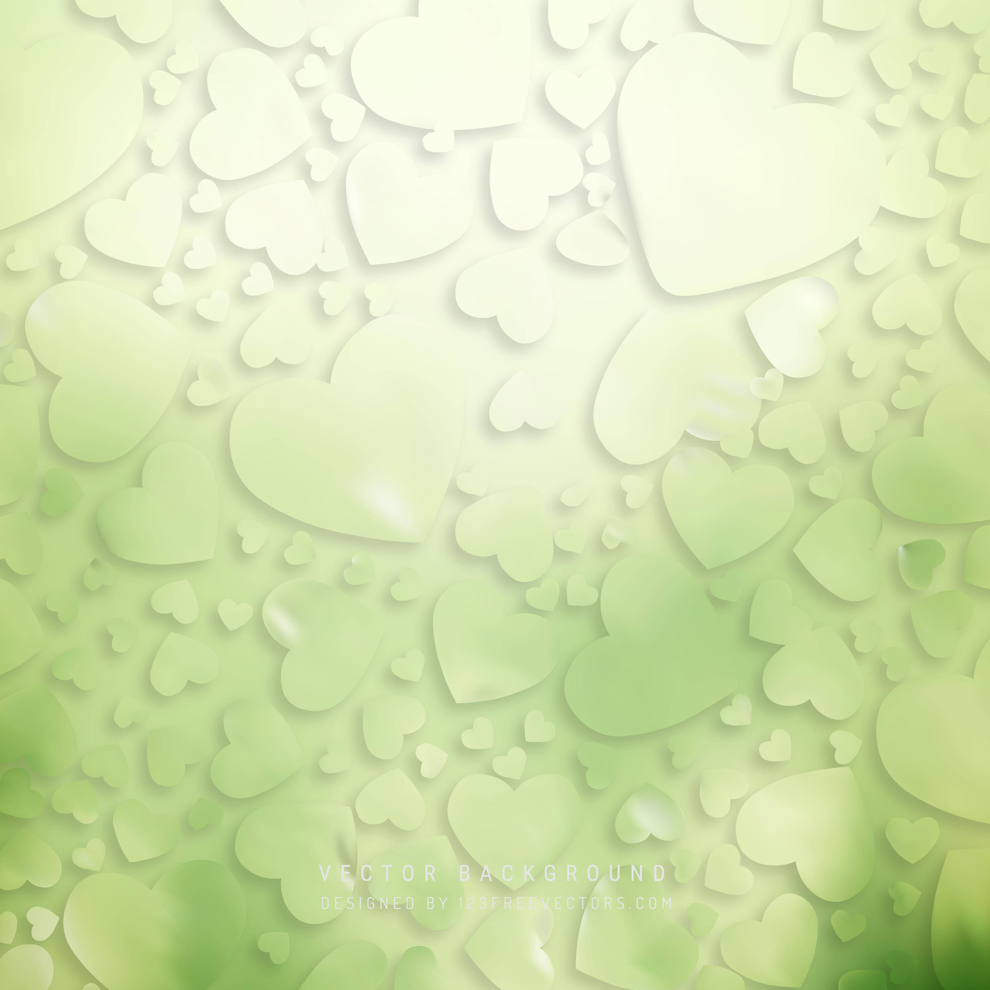 Green Heart 桌布 壁紙 — 柔和的綠色漸變背景，充滿了不同大小的半透明紙心心層疊。