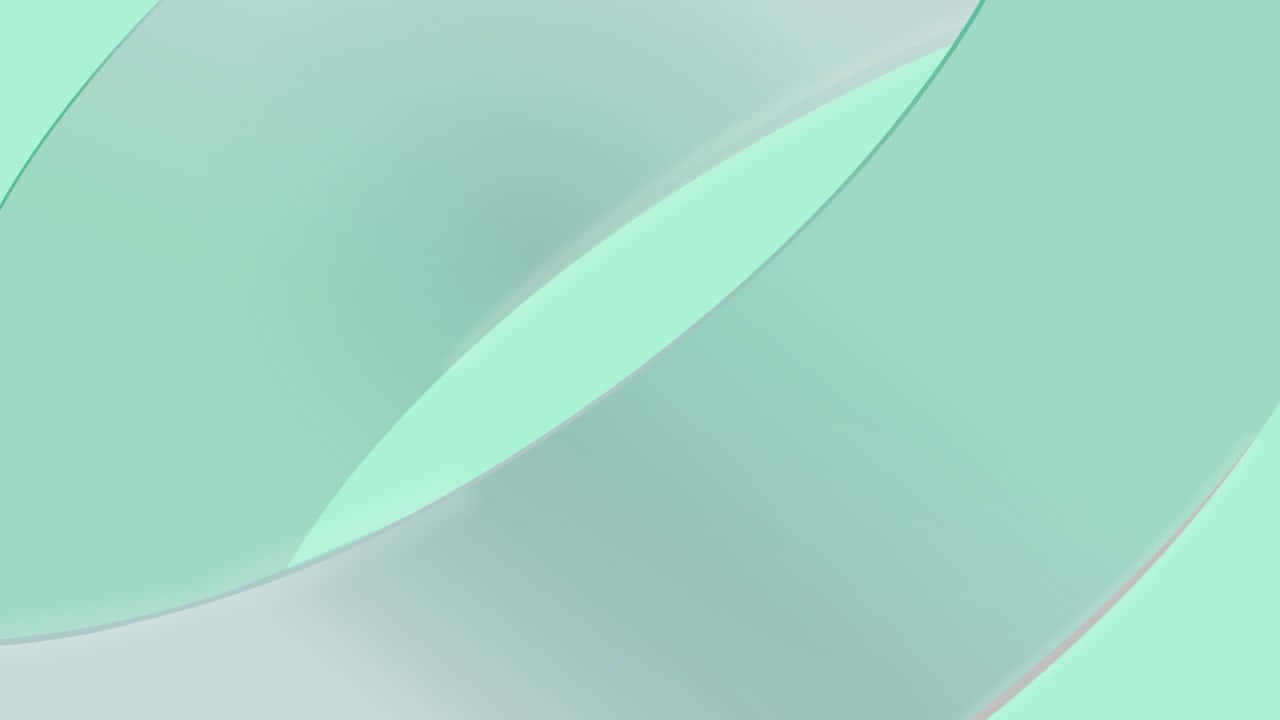 Powerpoint 桌布 壁紙 — 柔和的薄荷綠色彎曲平面重疊，形成極簡抽象構圖，帶有柔和漸變。