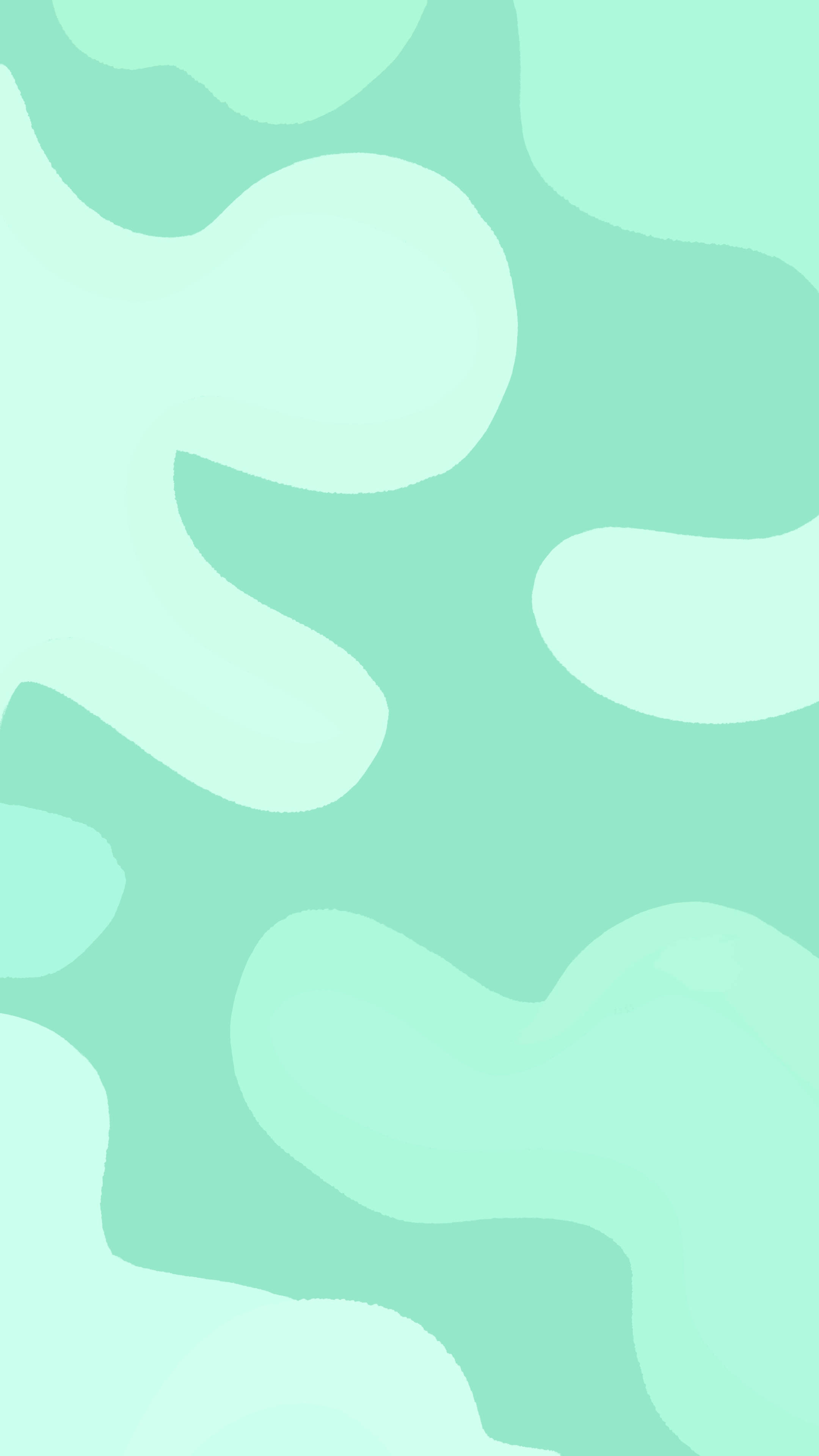 Pastel Minimalist 桌布 壁紙 — 柔和的薄荷綠色抽象形狀在平靜的漸變背景上流動。