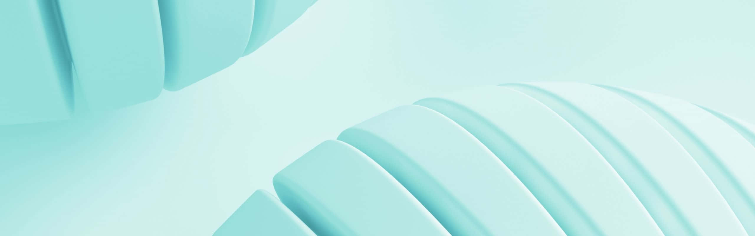2560x800 桌布 壁紙 — 柔和的薄荷綠色抽象曲線在極簡背景上輕輕流動，帶有平滑漸變和細微陰影。