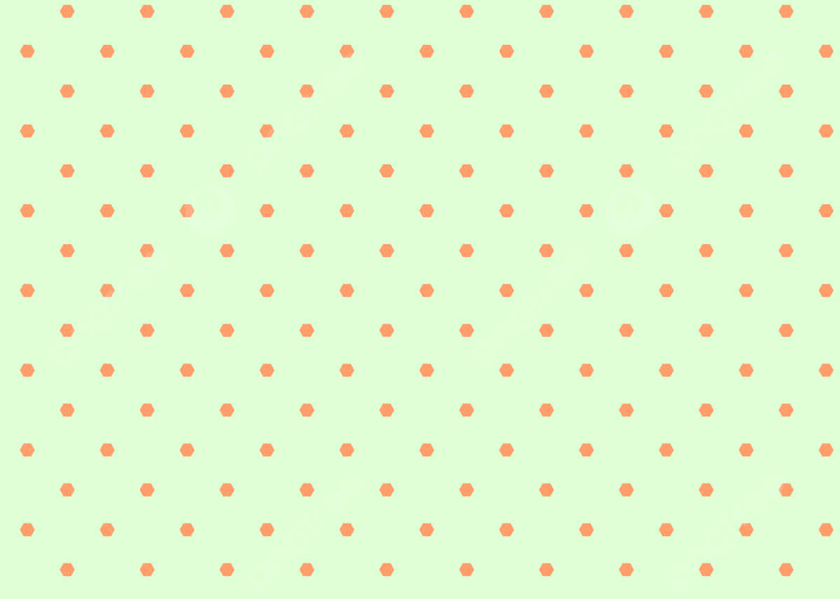 Polka Dot 桌布 壁紙 — 柔和的薄荷綠色背景，飾以均勻分佈的珊瑚橙色六邊形，營造出歡快的幾何圖案。