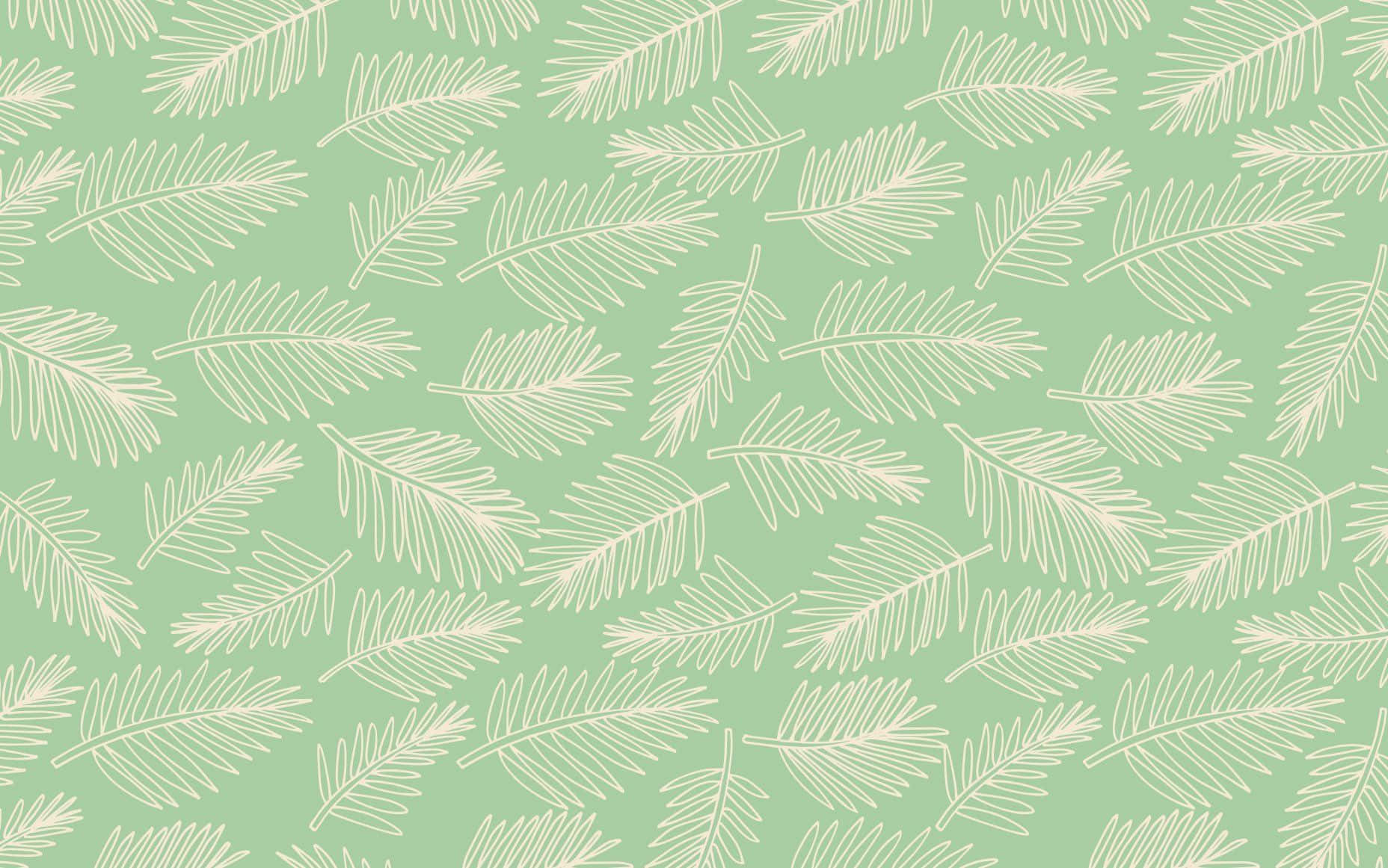 Pattern Desktop 桌布 壁紙 — 柔和的薄荷綠色背景，飾有精緻的白色線條繪製的松針重複圖案。