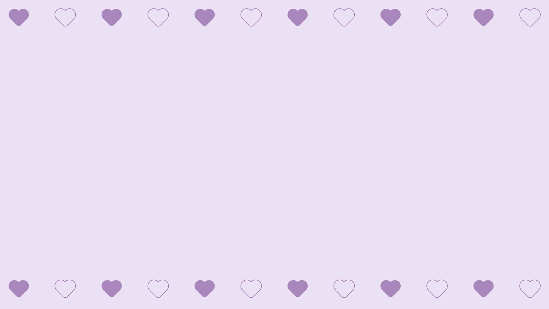 Cute Hearts 桌布 壁紙 — 柔和的薰衣草背景，頂部和底部邊框飾有交替的實心和空心心形。