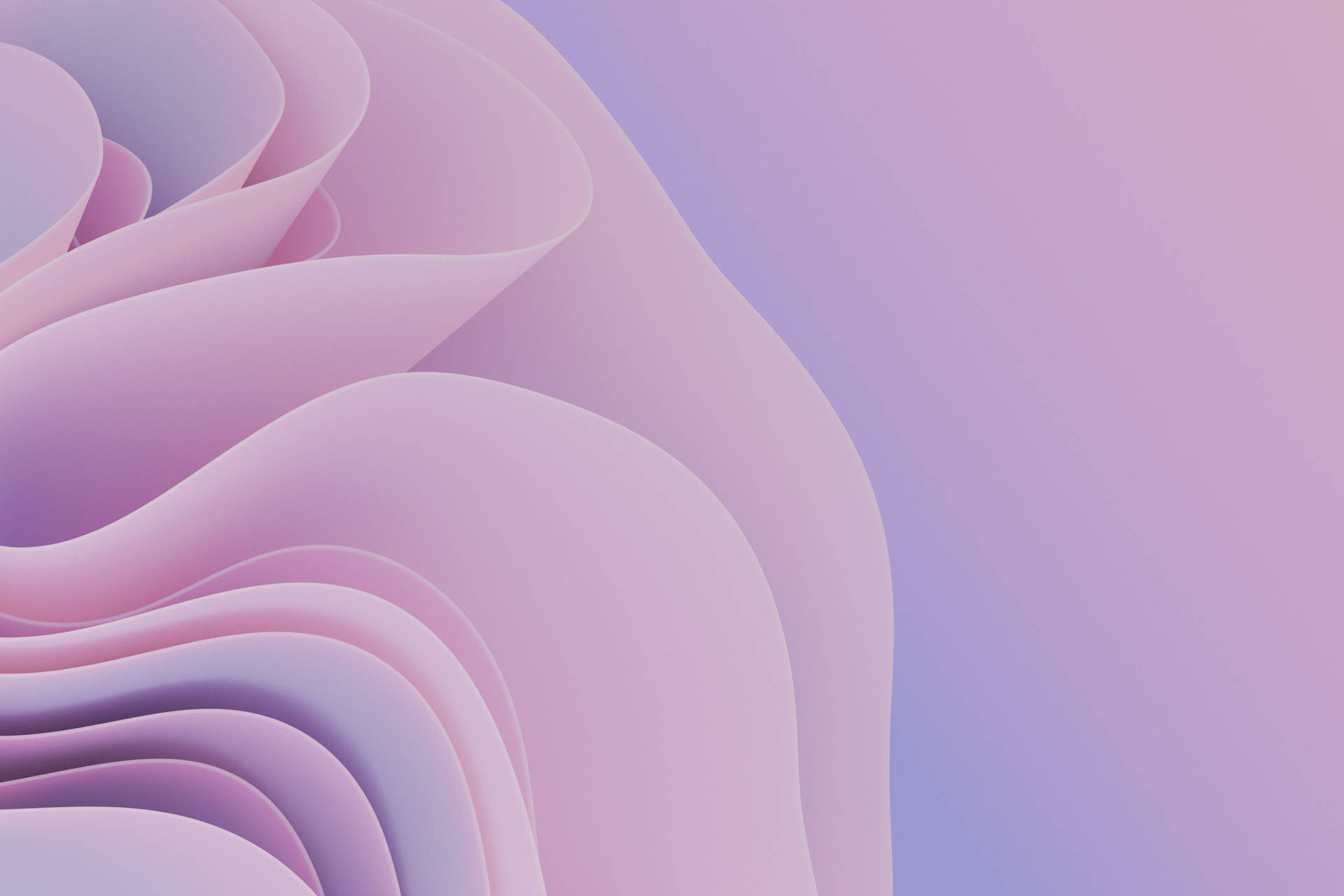 薰衣草色和粉紅色漸變中柔和流動的粉彩波浪。 — 3D 桌面 GIF 壁紙