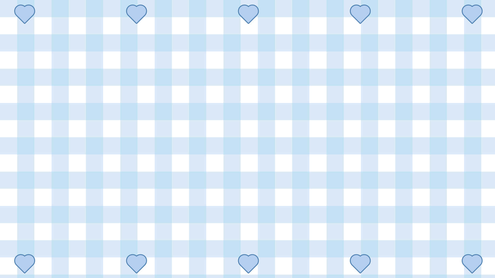 Cute Blue 桌布 壁紙 — 柔和的藍白格紋圖案，角落和邊緣帶有小愛心。
