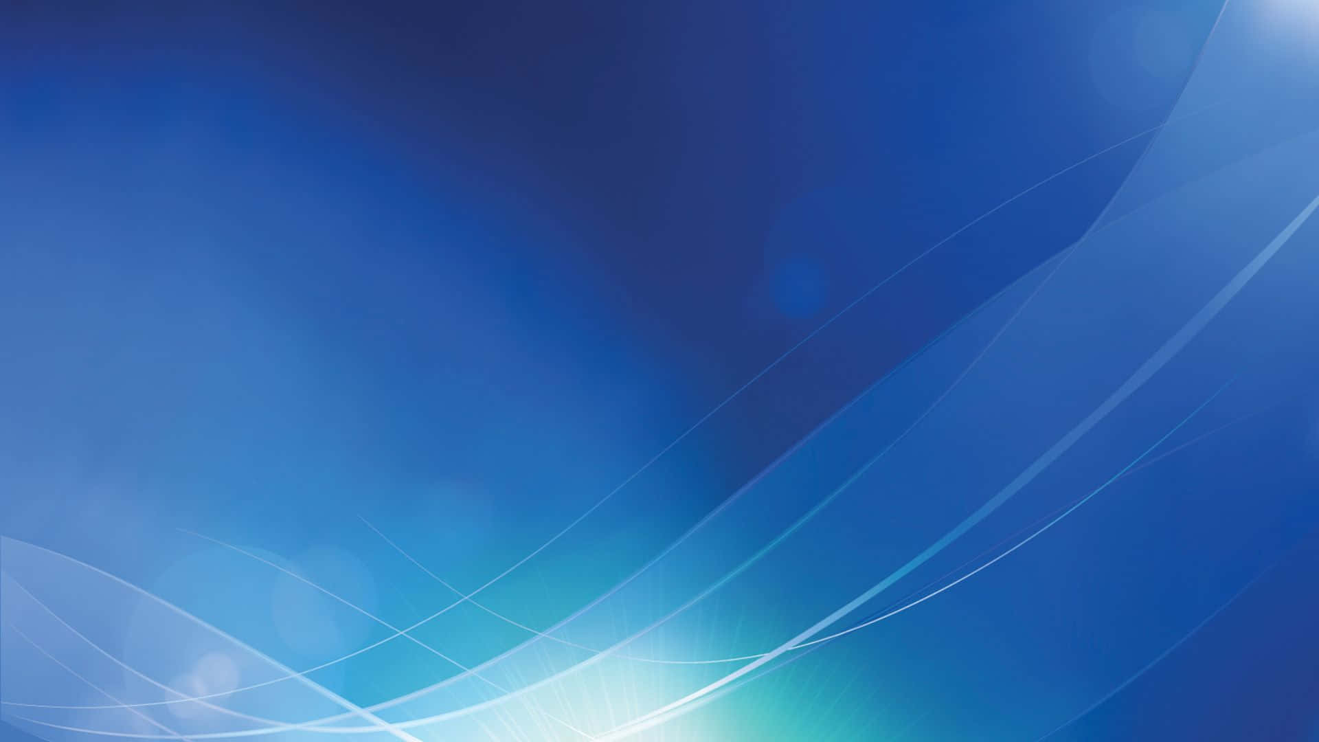 Powerpoint Blue 桌布 壁紙 — 柔和的藍色漸層背景，帶有流動的白色光條和發光的散景亮點。