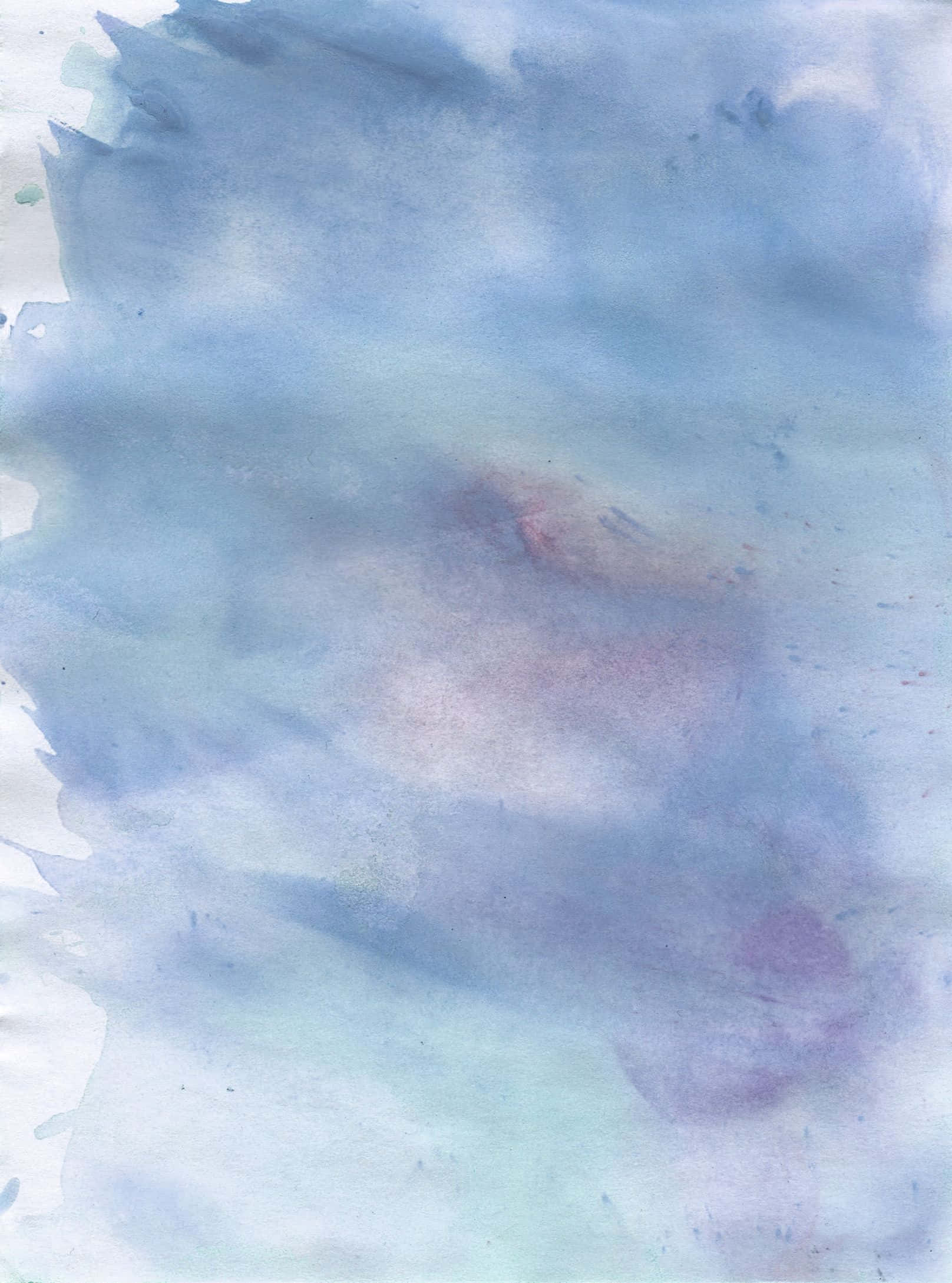 High Resolution Watercolor 桌布 壁紙 — 柔和的藍色薰衣草和薄荷綠水彩洗滌融合成抽象夢幻的天空紋理。
