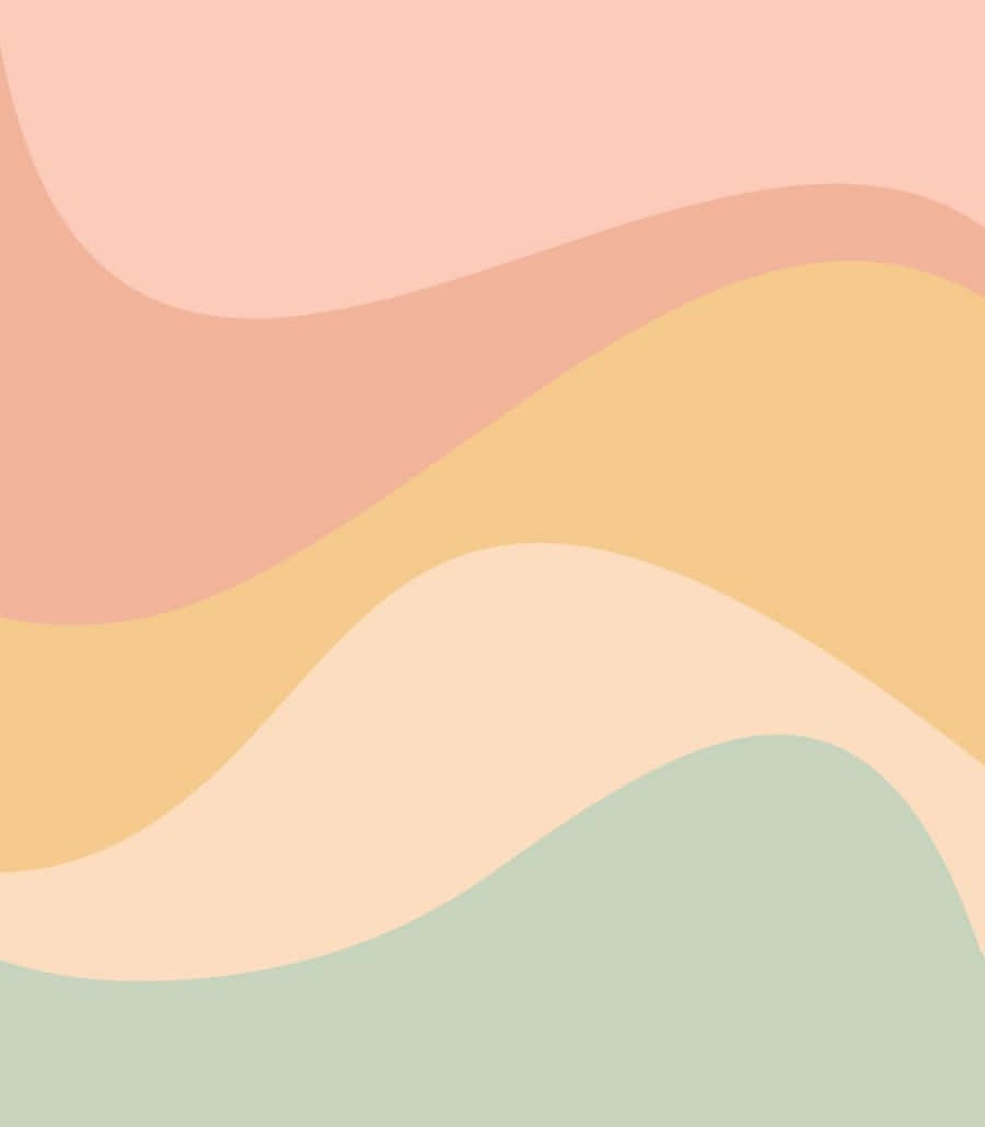 Colorful Aesthetic 桌布 壁紙 — 柔和的蜜桃米色和薄荷色波浪在極簡抽象畫布上流動。