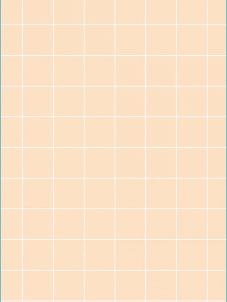 Pastel Aesthetic Grid 桌布 壁紙 — 柔和的蜜桃網格圖案，帶有細白線和右側的淺藍色垂直邊框。