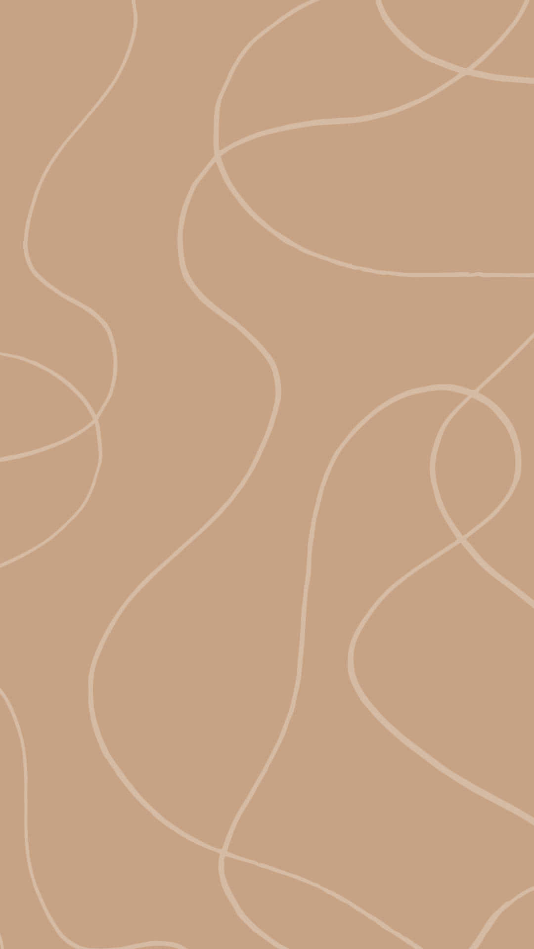 lines 桌布 壁紙 — 柔和米色背景，流動的白色抽象線條營造出平靜的極簡圖案。