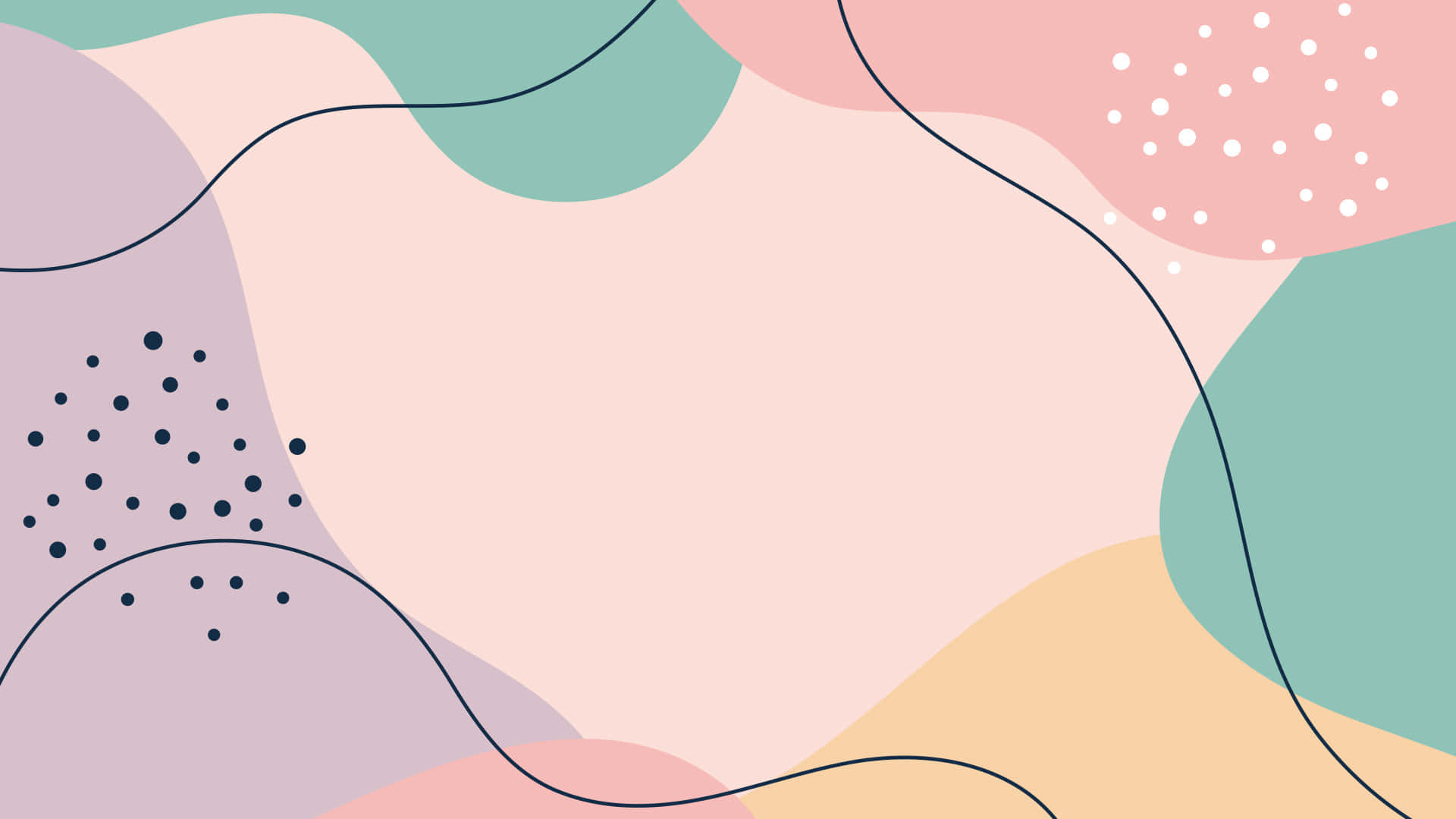 Pastel Minimalist 桌布 壁紙 — 柔和粉彩抽象形狀，搭配流暢線條和散落圓點，營造出平靜的現代設計。