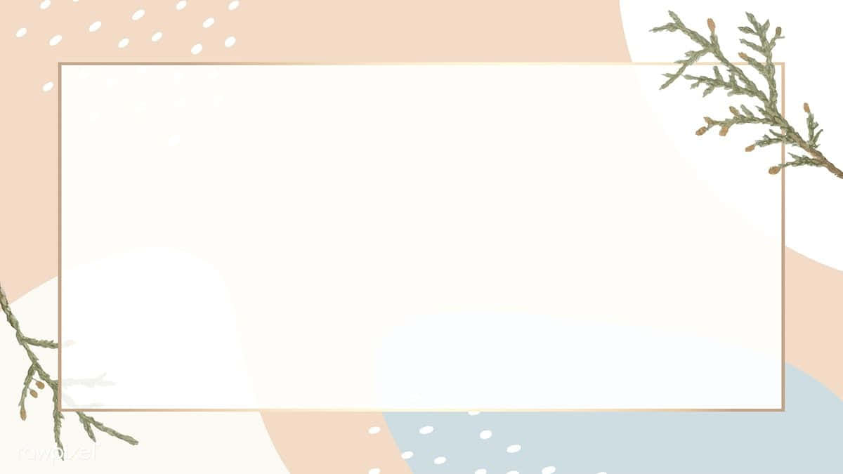 Pastel Minimalist 桌布 壁紙 — 柔和粉彩抽象背景，帶有金色邊框和角落的精緻常綠樹枝。