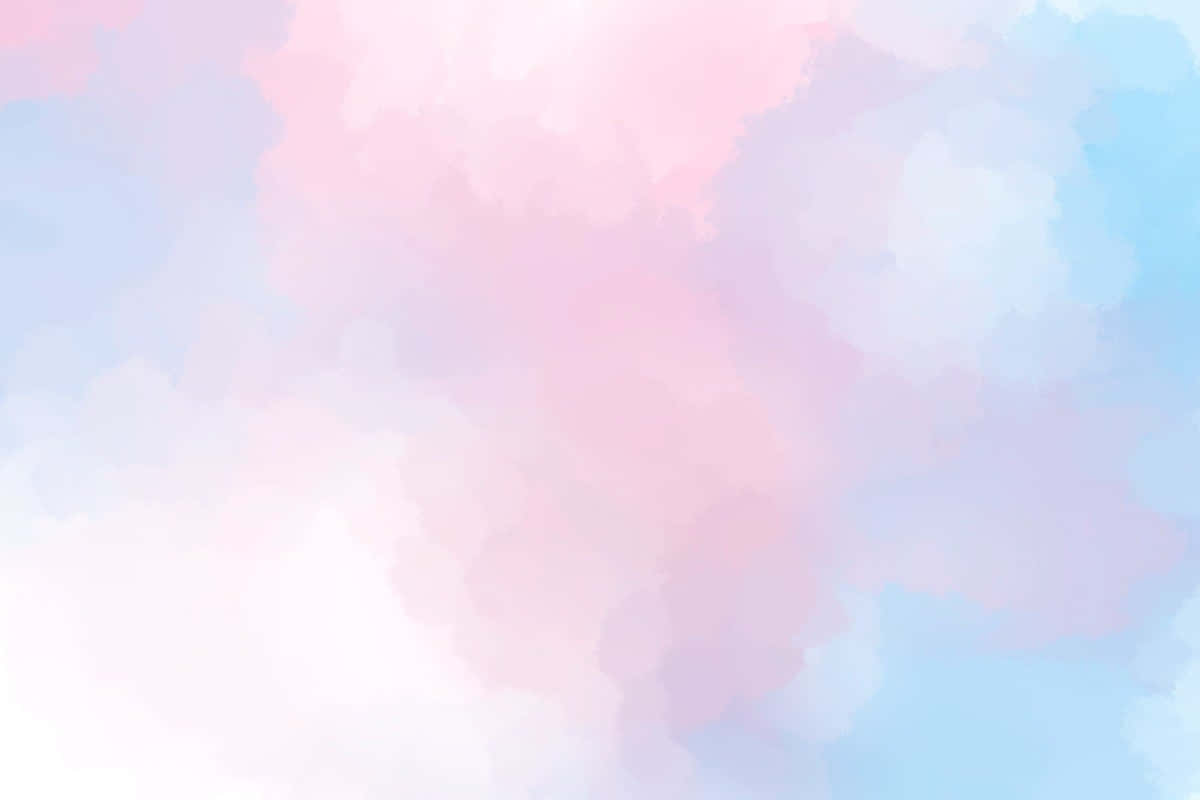 Pink Watercolor 桌布 壁紙 — 柔和粉彩水彩洗滌混合粉紅、藍色和白色，形成夢幻抽象雲朵。