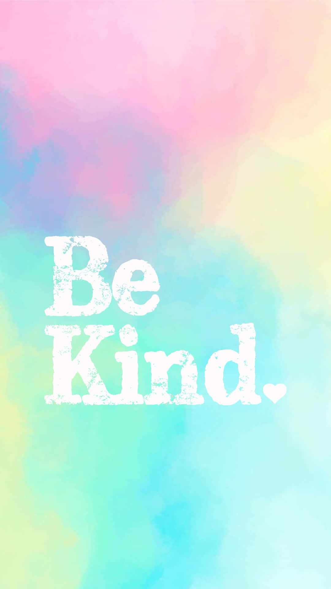 Be Kind 桌布 壁紙 — 柔和粉彩水彩漸變背景，帶有磨損白色字體的「Be Kind.」字句。