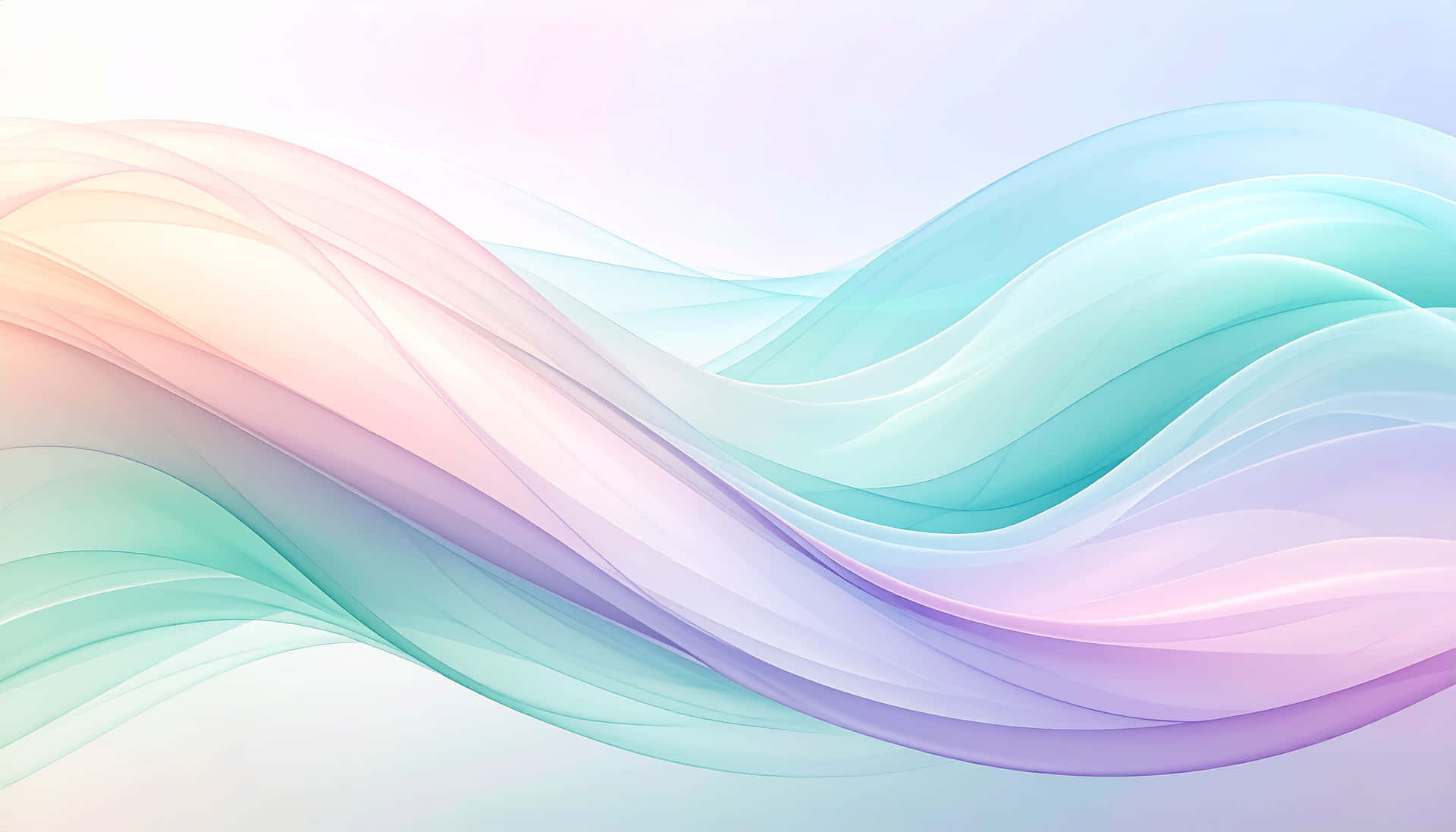 Frozen sound waves 壁紙 — 柔和粉彩波浪，以粉紅、青綠和薰衣草色在淺色漸變背景上優雅流動。