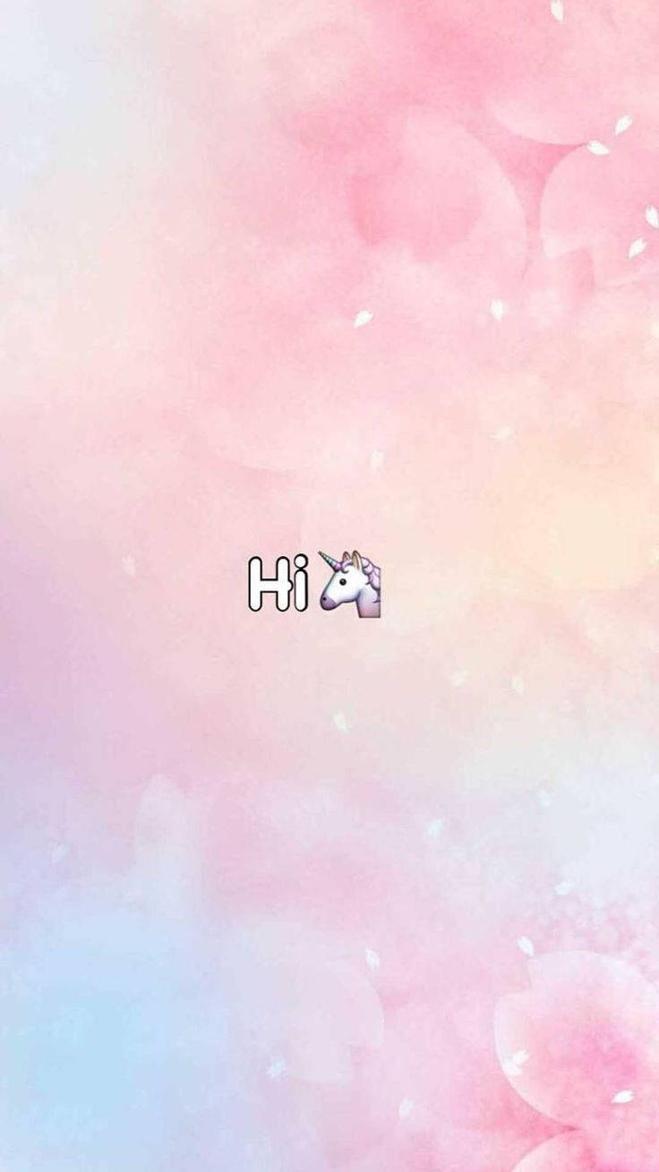 Cute Instagram 桌布 壁紙 — 柔和粉彩漸變背景，帶有漂浮花瓣和一個說嗨的小獨角獸表情符號。