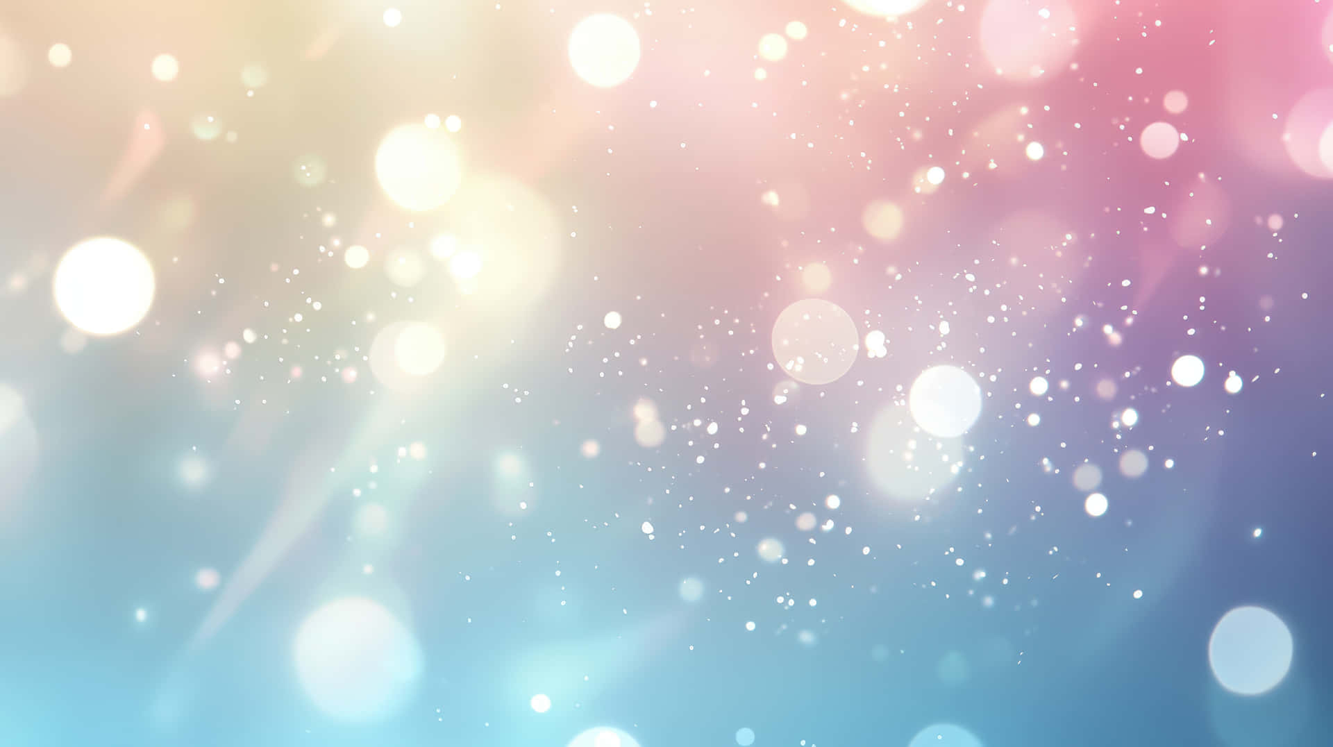 A blurred background with glowing bokeh lights in pastel shades of pink, blue, and yellow 壁紙 — 柔和粉彩漸變背景，帶有發光散景燈光和閃爍粒子，營造夢幻空靈的氛圍。