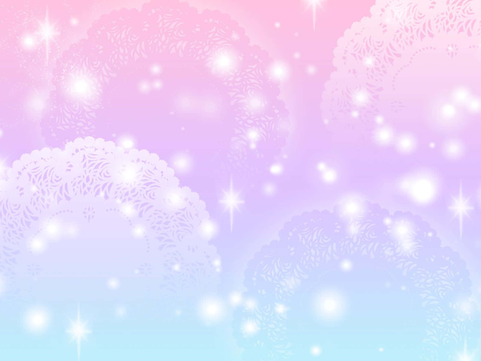 Pastel Blue And Pink 桌布 壁紙 — 柔和粉彩漸變背景，帶有發光的星星和精緻的蕾絲花邊圖案輕輕飄浮。