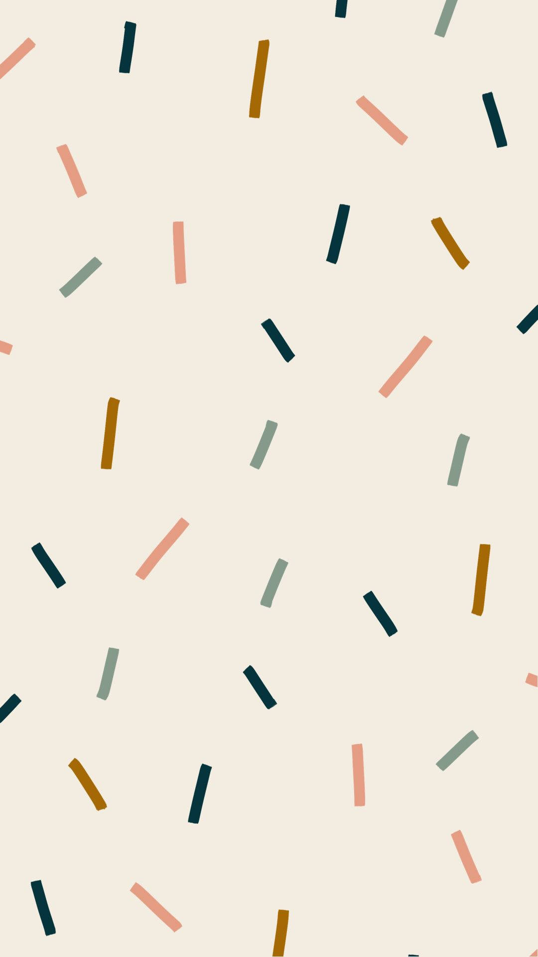 Confetti 桌布 壁紙 — 柔和粉彩色的幾何線條隨機漂浮在淺奶油色背景上，形成極簡圖案。