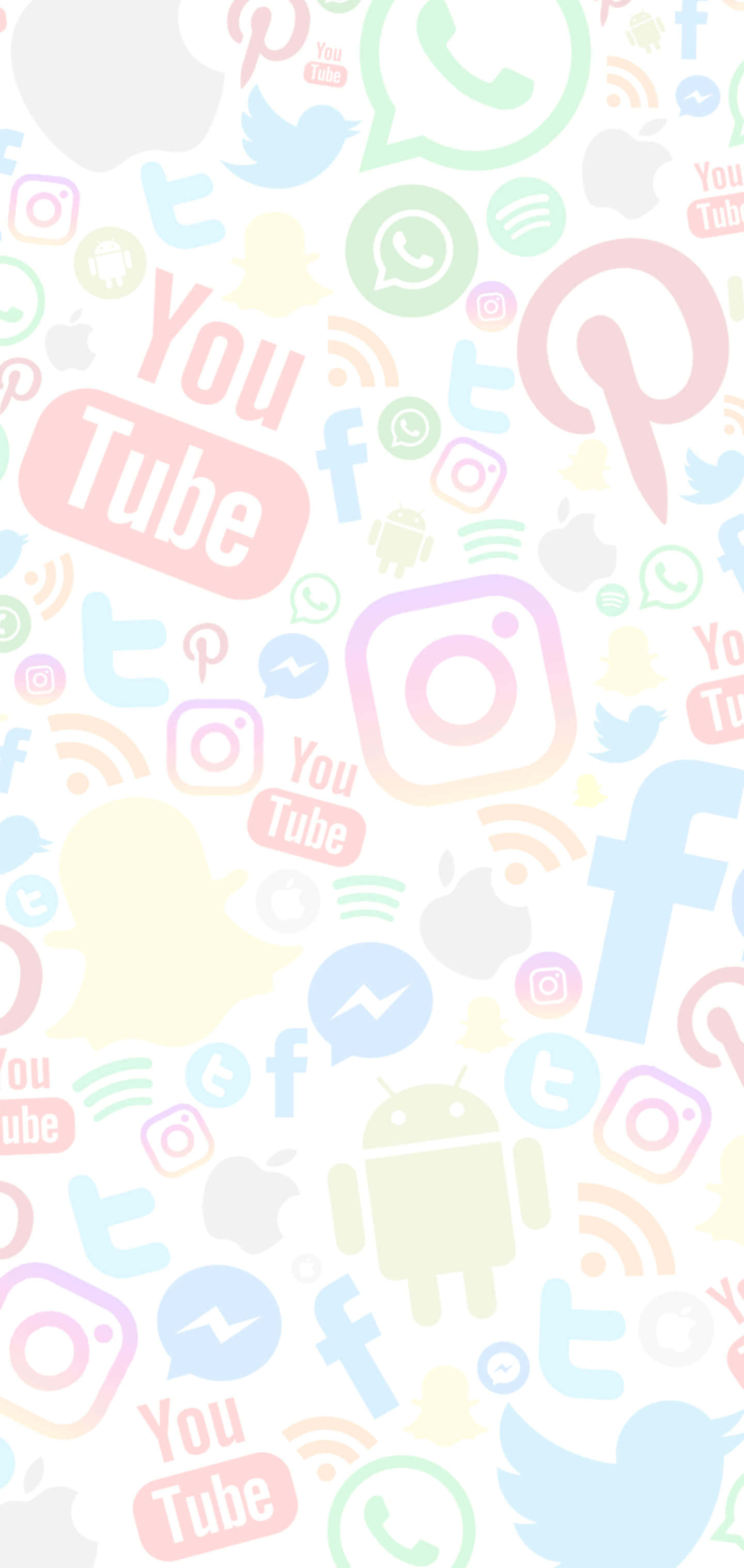 WhatsApp 桌布 壁紙 — 柔和粉彩色的社交媒體應用程式圖示在淺色背景上輕輕漂浮，形成一個有趣的數位拼貼畫。