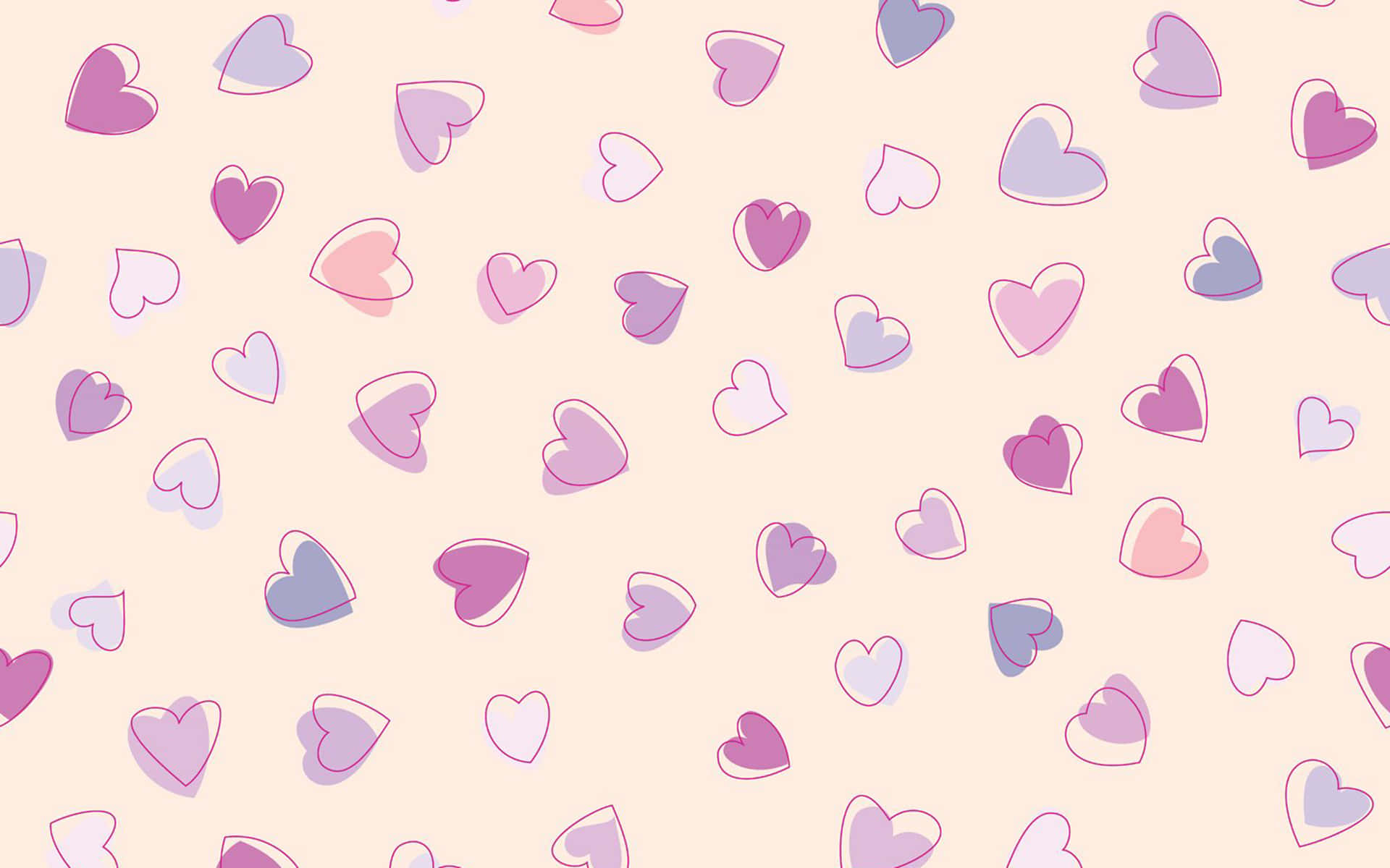 Cute Hearts 桌布 壁紙 — 柔和粉紅、紫色和薰衣草色的粉彩心形，輕輕漂浮在奶油色米色背景上。