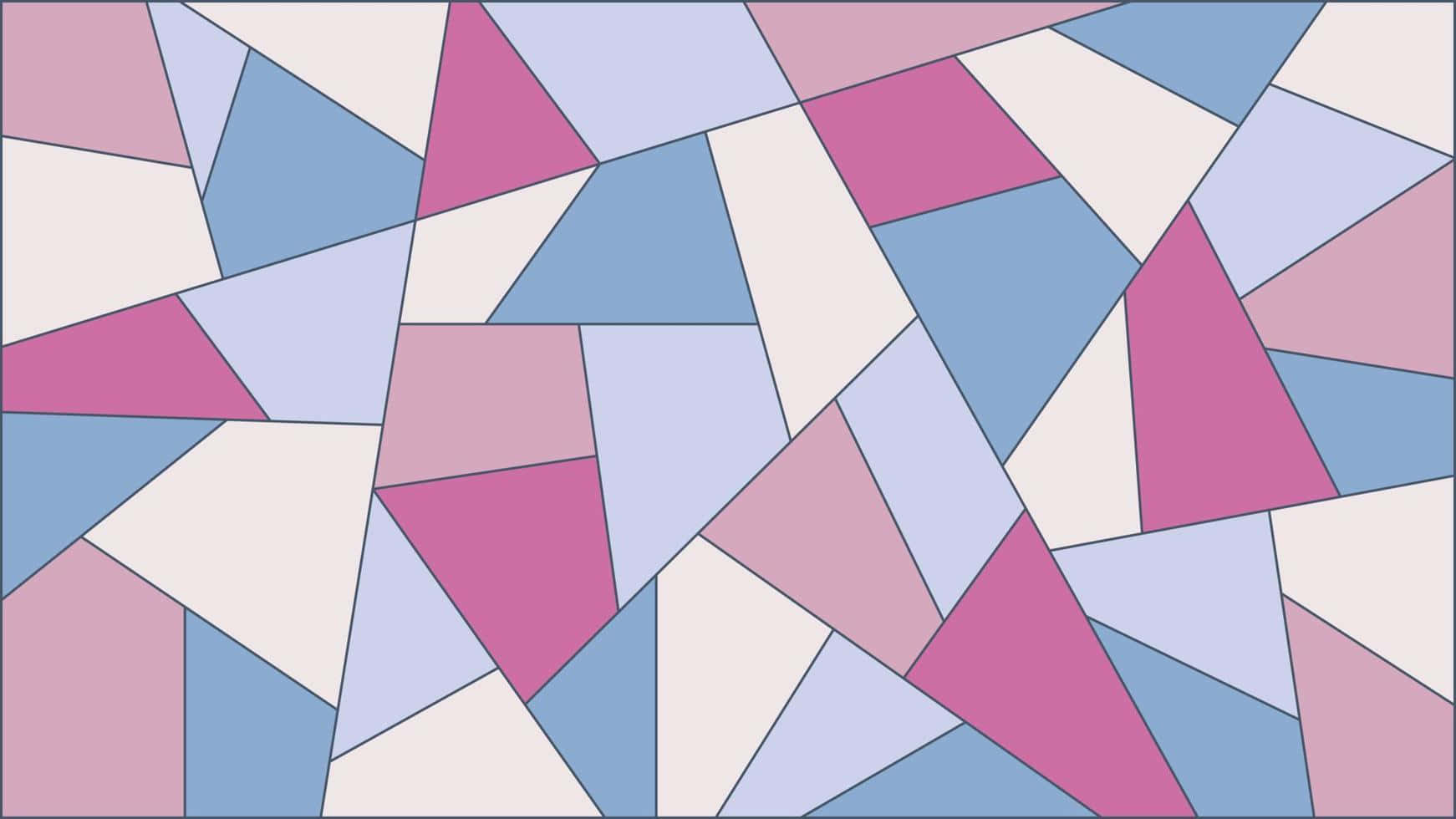 Mosaic 桌布 壁紙 — 柔和粉紅、藍色和奶油色重疊三角形組成的鮮豔抽象圖案，營造出動態的幾何構圖。
