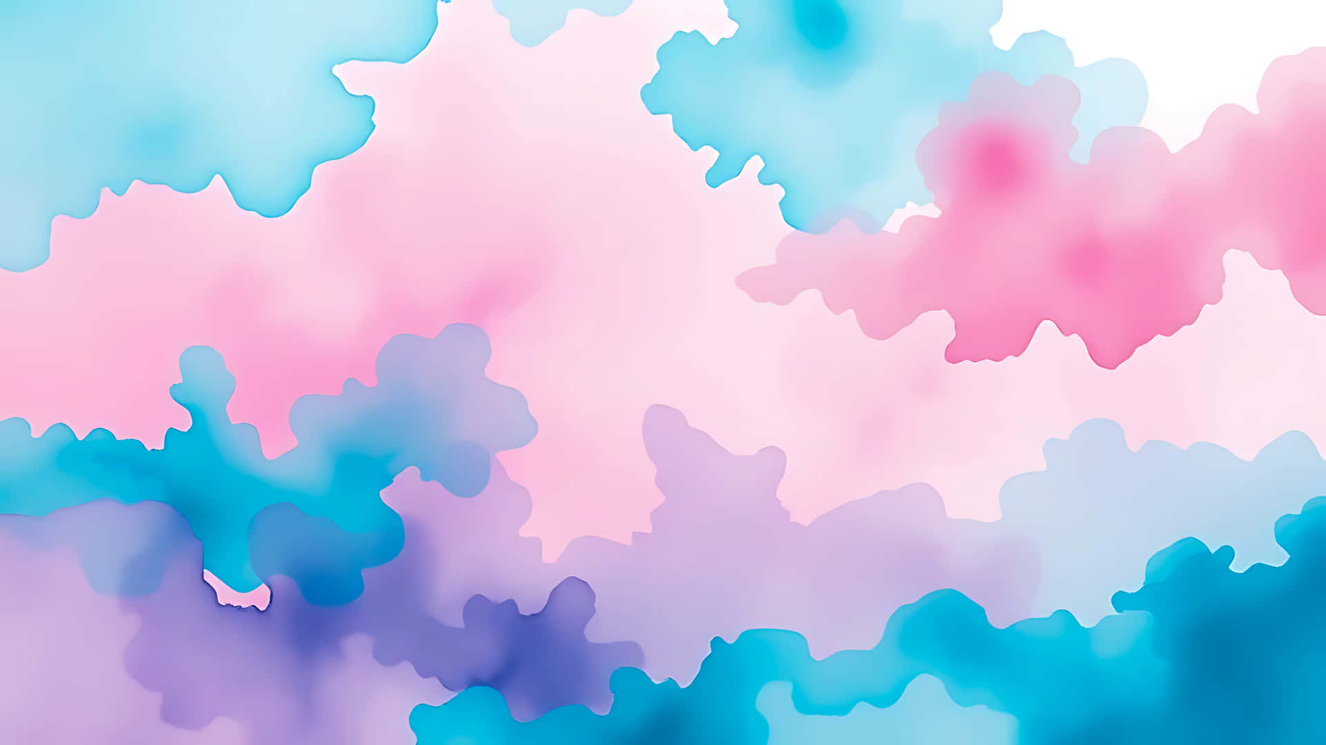 Abstract watercolor background with pink, blue, and purple pastel colors 壁紙 — 柔和粉紅和藍色水彩雲朵融合成夢幻抽象背景，帶有柔和漸變。
