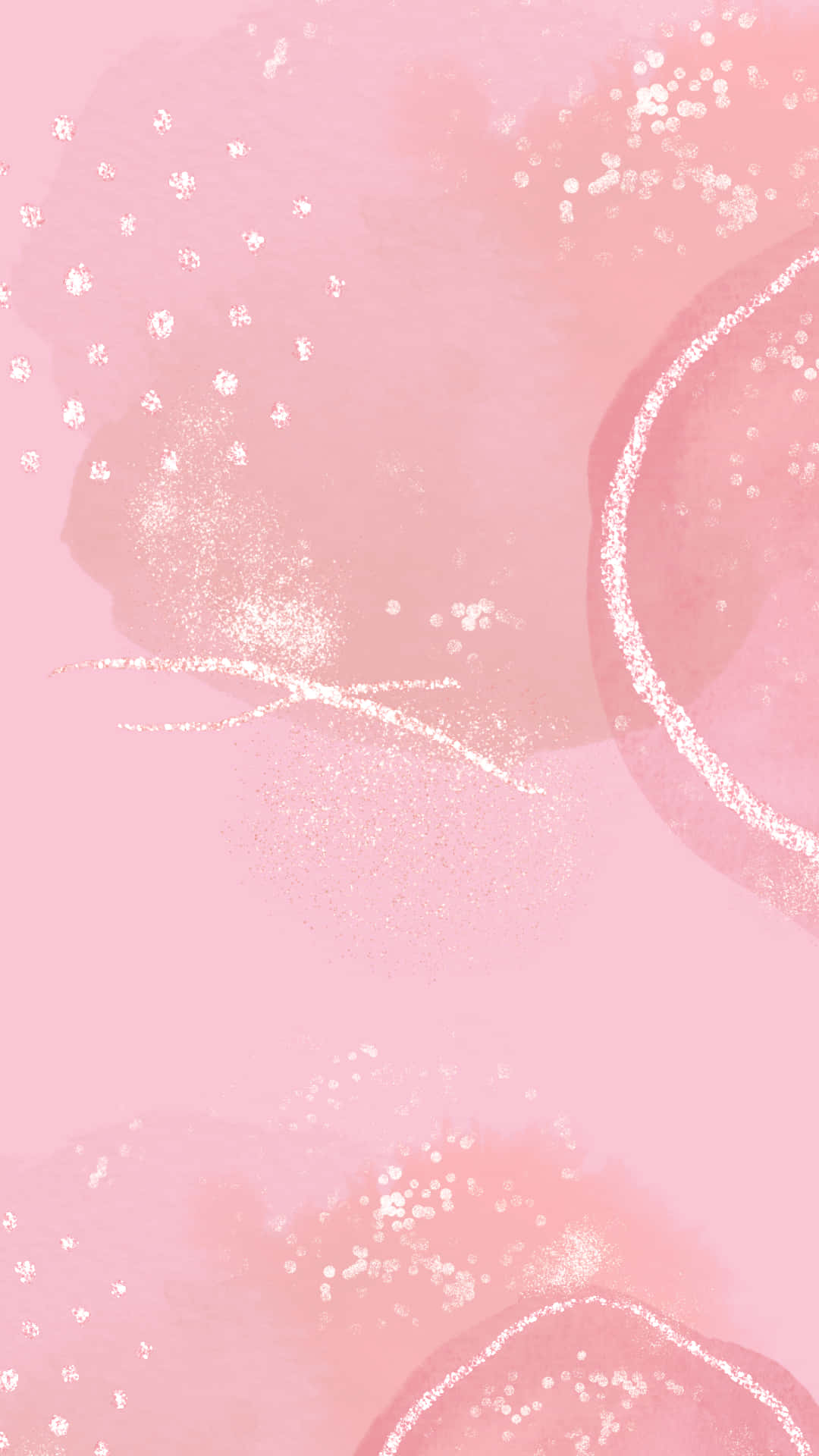 Simple Pink 桌布 壁紙 — 柔和粉紅水彩渲染，帶有閃閃發光的白色斑點和彎曲的筆觸，營造出夢幻般的抽象背景。