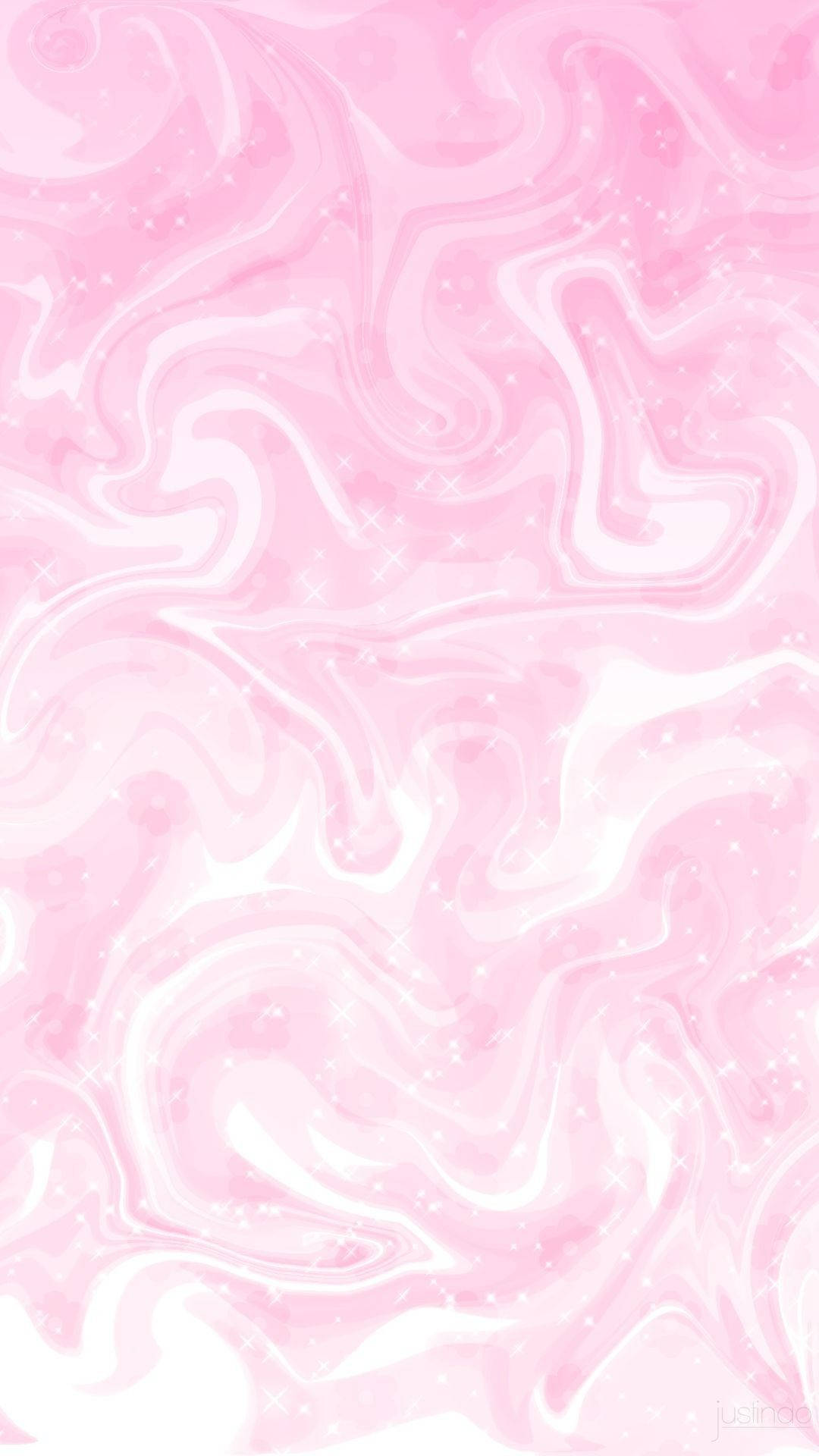 Pink Marble 桌布 壁紙 — 柔和粉紅與白色漩渦大理石紋理，帶有閃爍亮片，營造夢幻抽象背景。