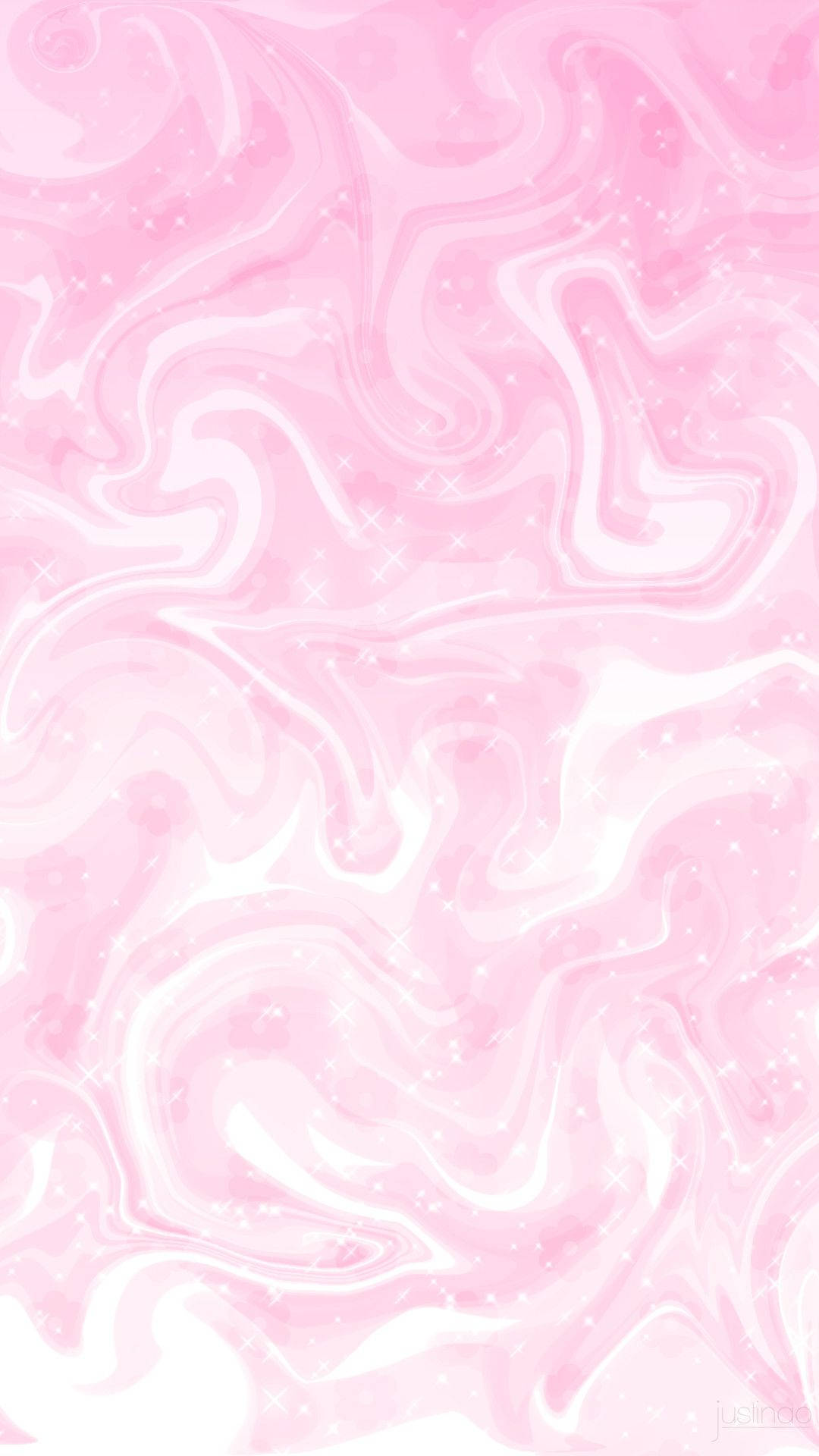 Pink Marble 桌布 壁紙 — 柔和粉紅與白色漩渦大理石紋理，閃爍亮片營造夢幻抽象背景。