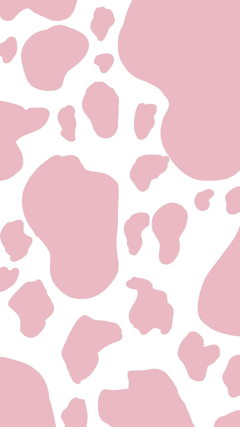 Simple Pink 桌布 壁紙 — 柔和粉紅與白色的乳牛印花圖案，在乾淨背景上帶有不規則斑點形狀。