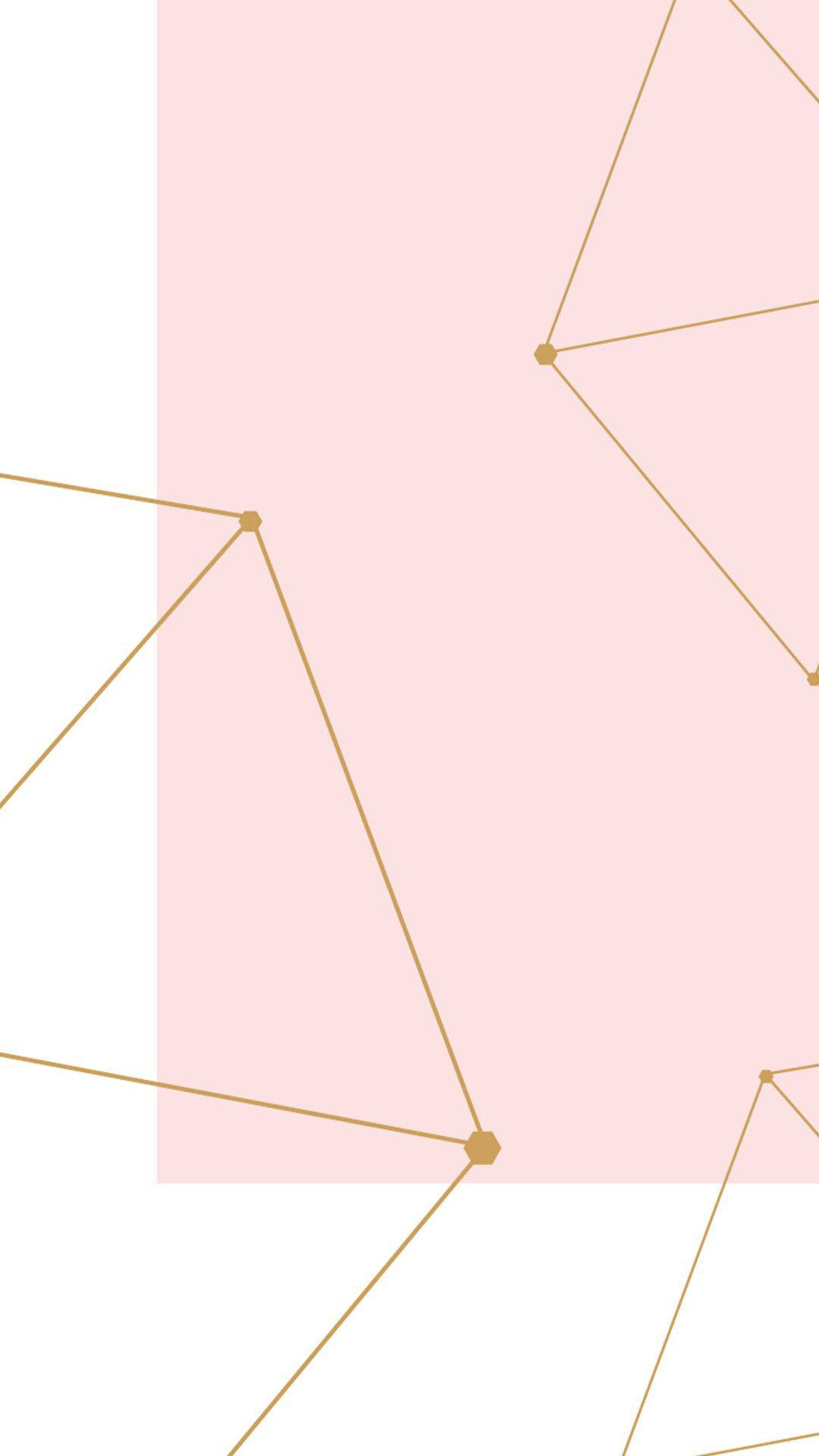 Pastel Pink iPhone 桌布 壁紙 — 柔和粉紅與白色背景上的金色線條和圓點極簡幾何圖案。