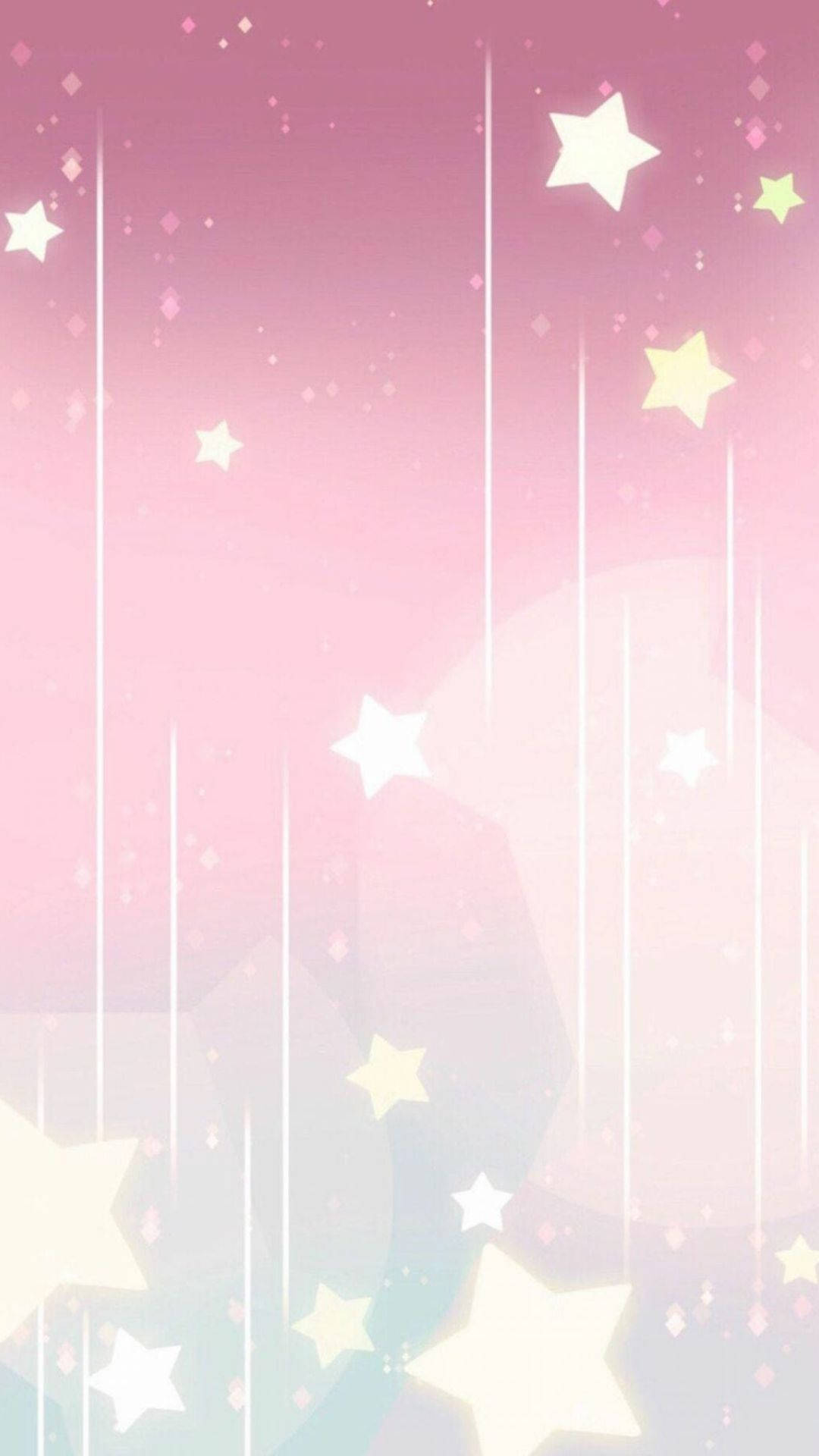 美學粉色GIF 桌布 壁紙 — 柔和粉紅與粉彩漸變天空，閃爍星星與閃亮粒子如溫柔細雨般飄落。