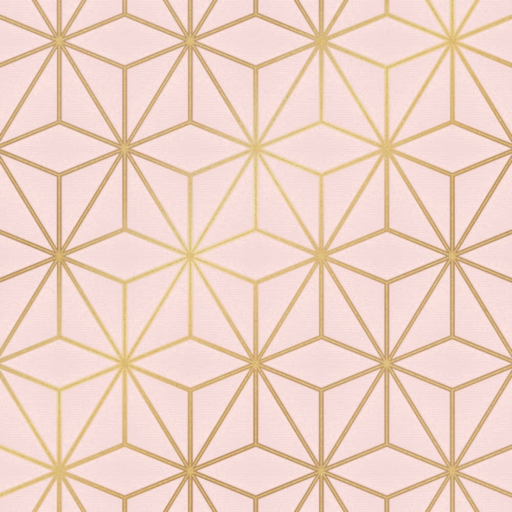 Light Pink And Gold 桌布 壁紙 — 柔和粉紅色壁紙，飾有重複的金色幾何星爆圖案，採用極簡設計。