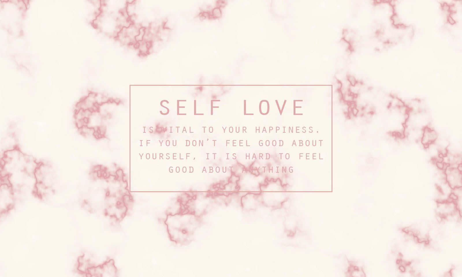 girly pink aesthetic 桌布 壁紙 — 柔和粉紅色抽象漩渦環繞著一個置中的文字框，上面有自我關愛勵志訊息，背景為奶油色。