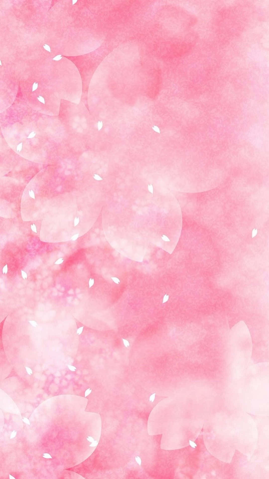 Pretty Pink 桌布 壁紙 — 柔和粉紅色水彩洗滌，半透明櫻花花瓣和白色雄蕊輕輕飄過畫面。