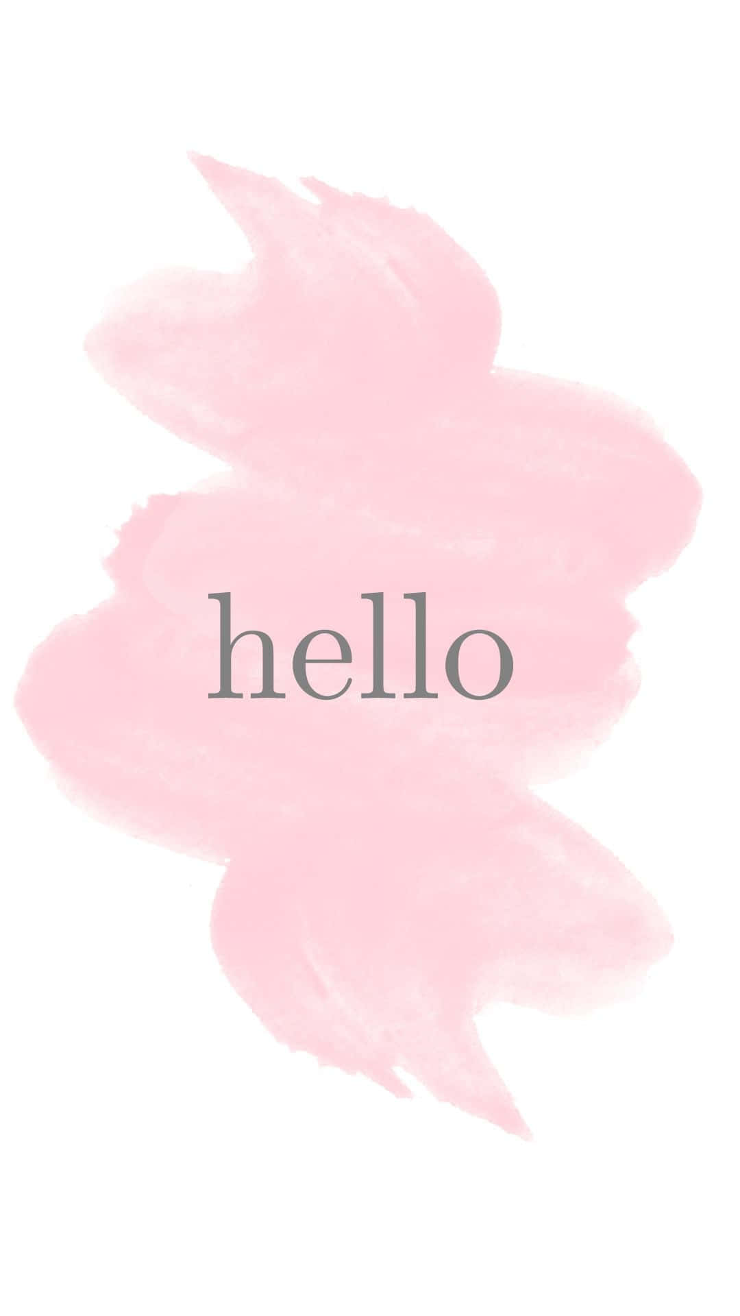 Hello 桌布 壁紙 — 柔和粉紅色水彩潑濺，中央灰色 hello 字樣，白色背景。
