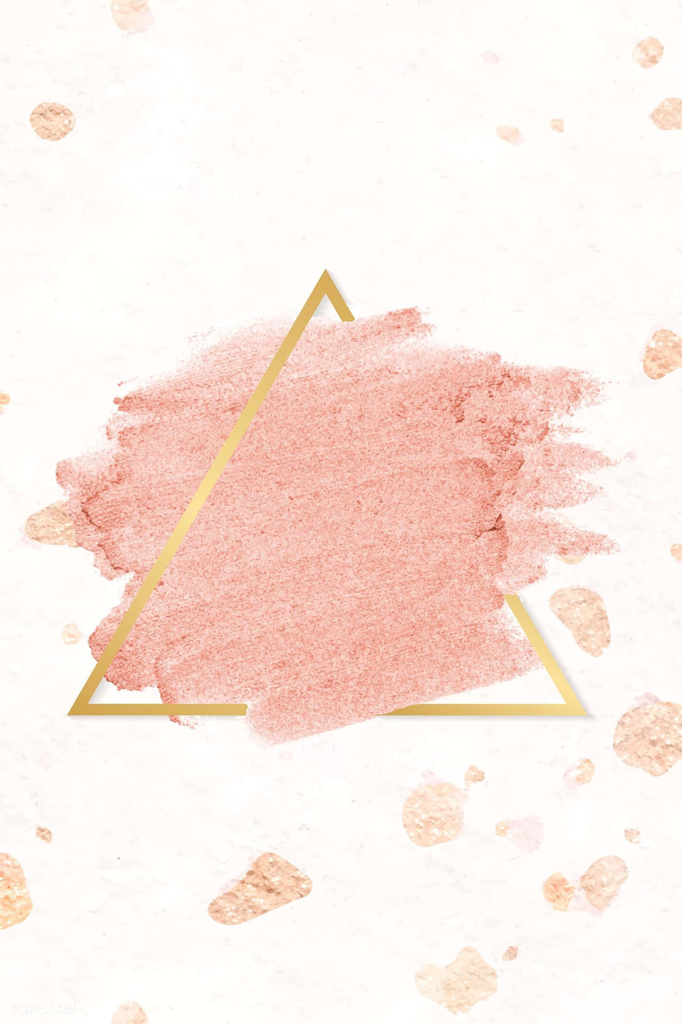 Light Pink And Gold 桌布 壁紙 — 柔和粉紅色水彩潑濺，以金色三角形框住，置於帶斑點的奶油色背景上。