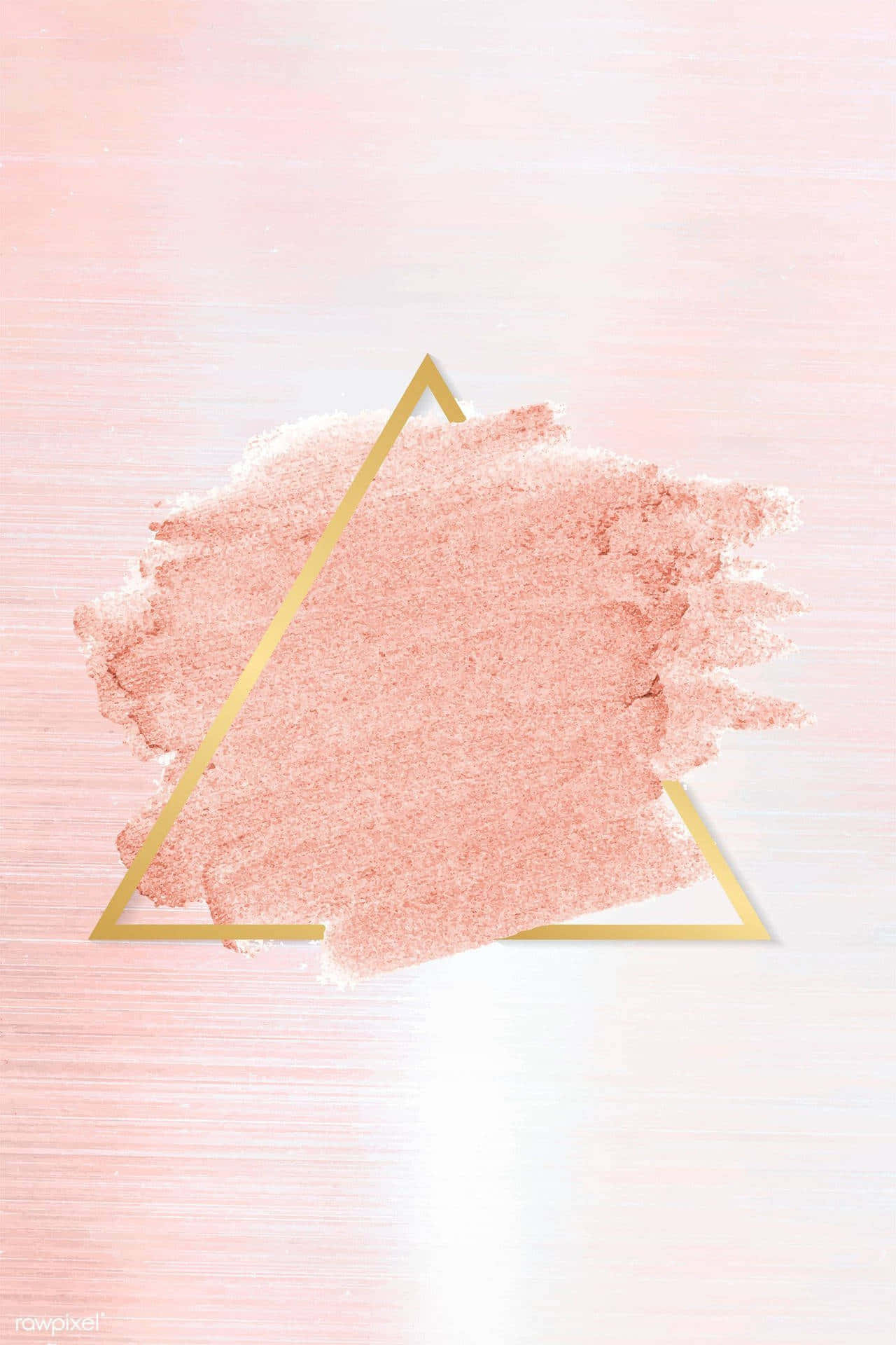 Aesthetic Rose Gold 桌布 壁紙 — 柔和粉紅色水彩潑濺，以金色三角形框住，置於漸變背景上。