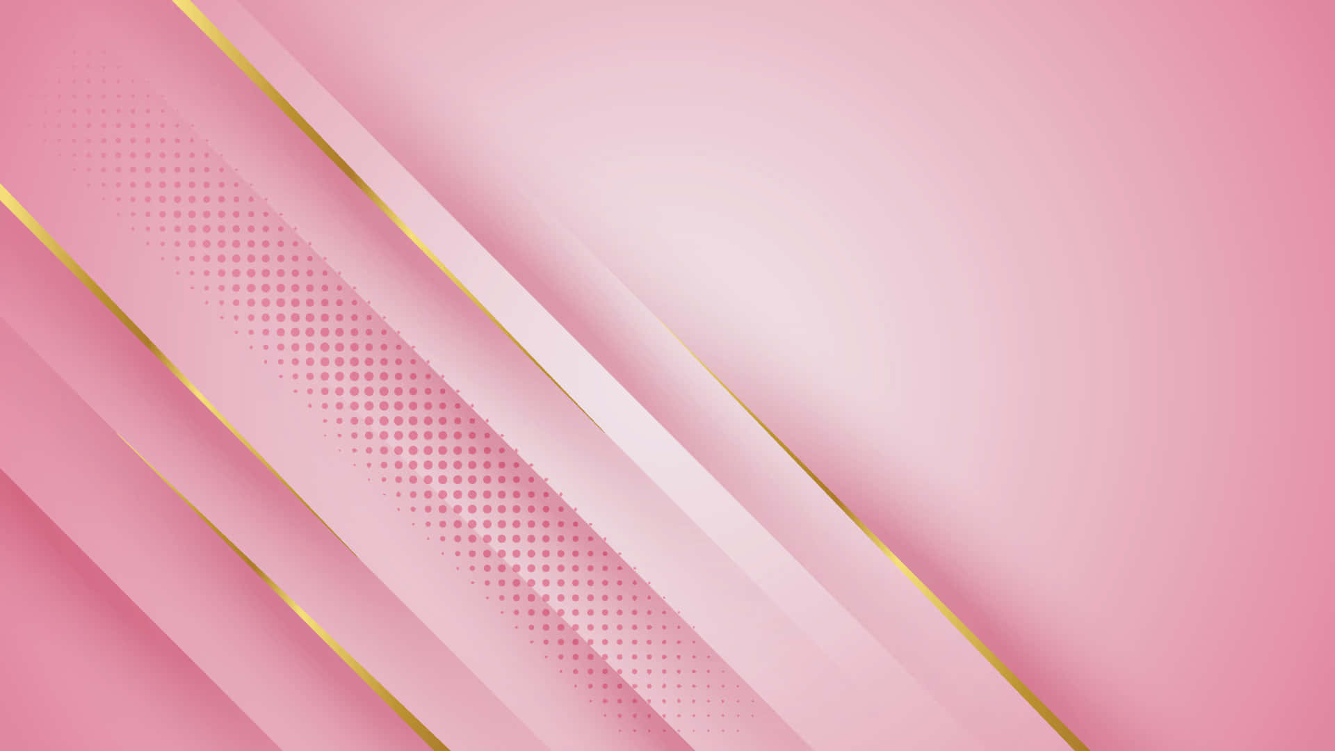 Solid Pink 桌布 壁紙 — 柔和粉紅色漸變背景，搭配金色邊框的斜紋條紋和半色調圓點圖案，營造出現代奢華感。