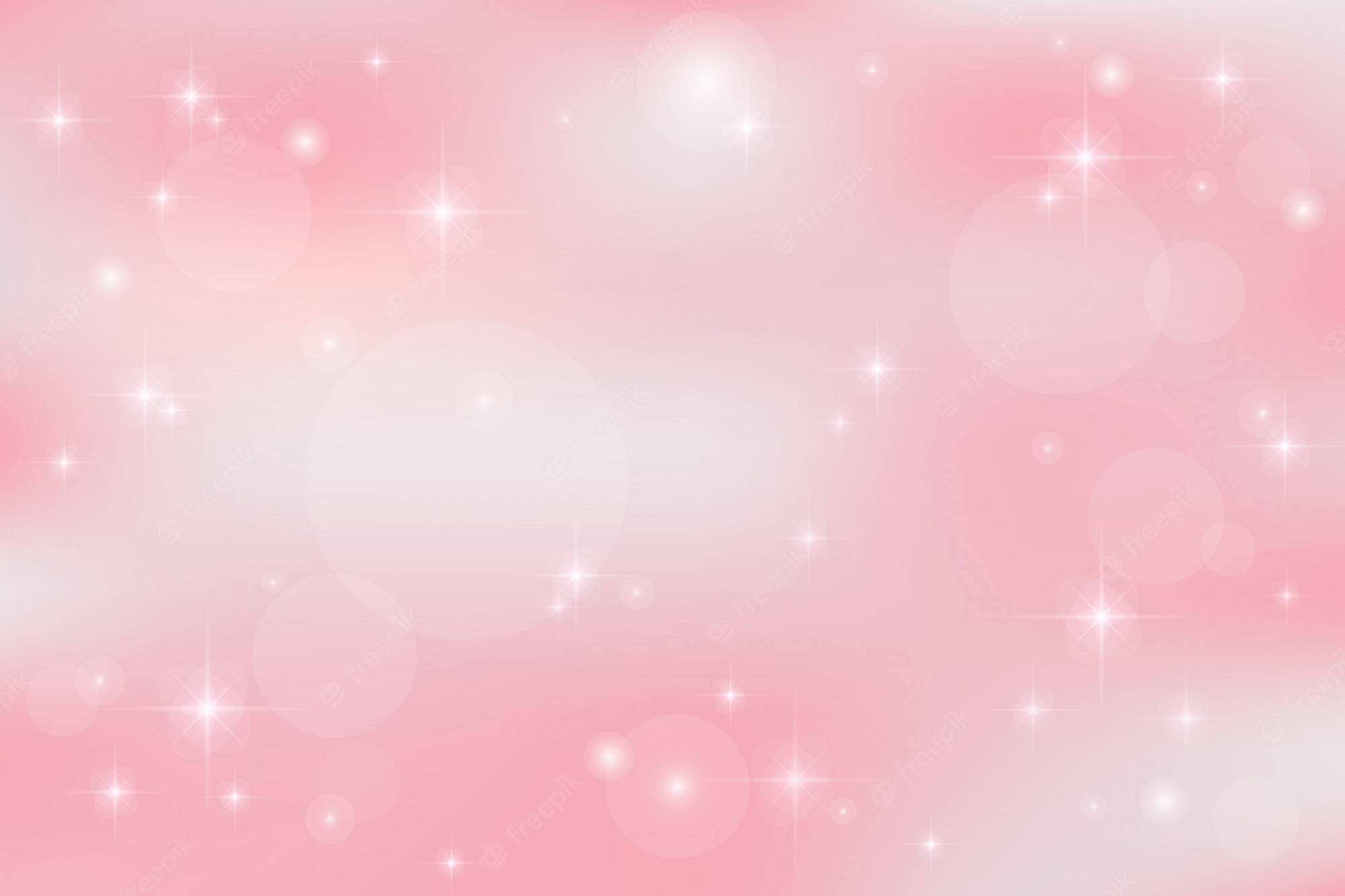 Aesthetic Cute Pastel 桌布 壁紙 — 柔和粉紅色漸變背景，飾有發光的散景圓圈和閃爍的星光。
