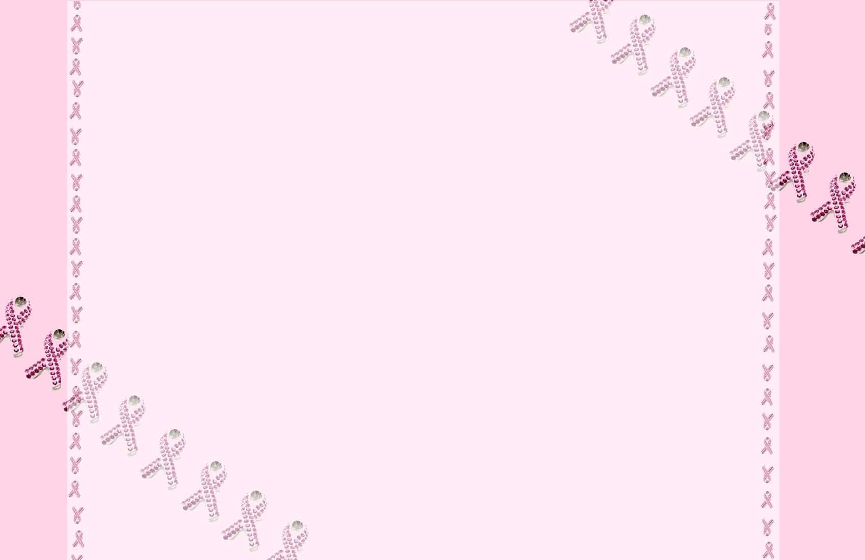 Pink Ribbon 桌布 壁紙 — 柔和粉紅色背景，以閃爍粉紅色絲帶圖案裝飾邊框。