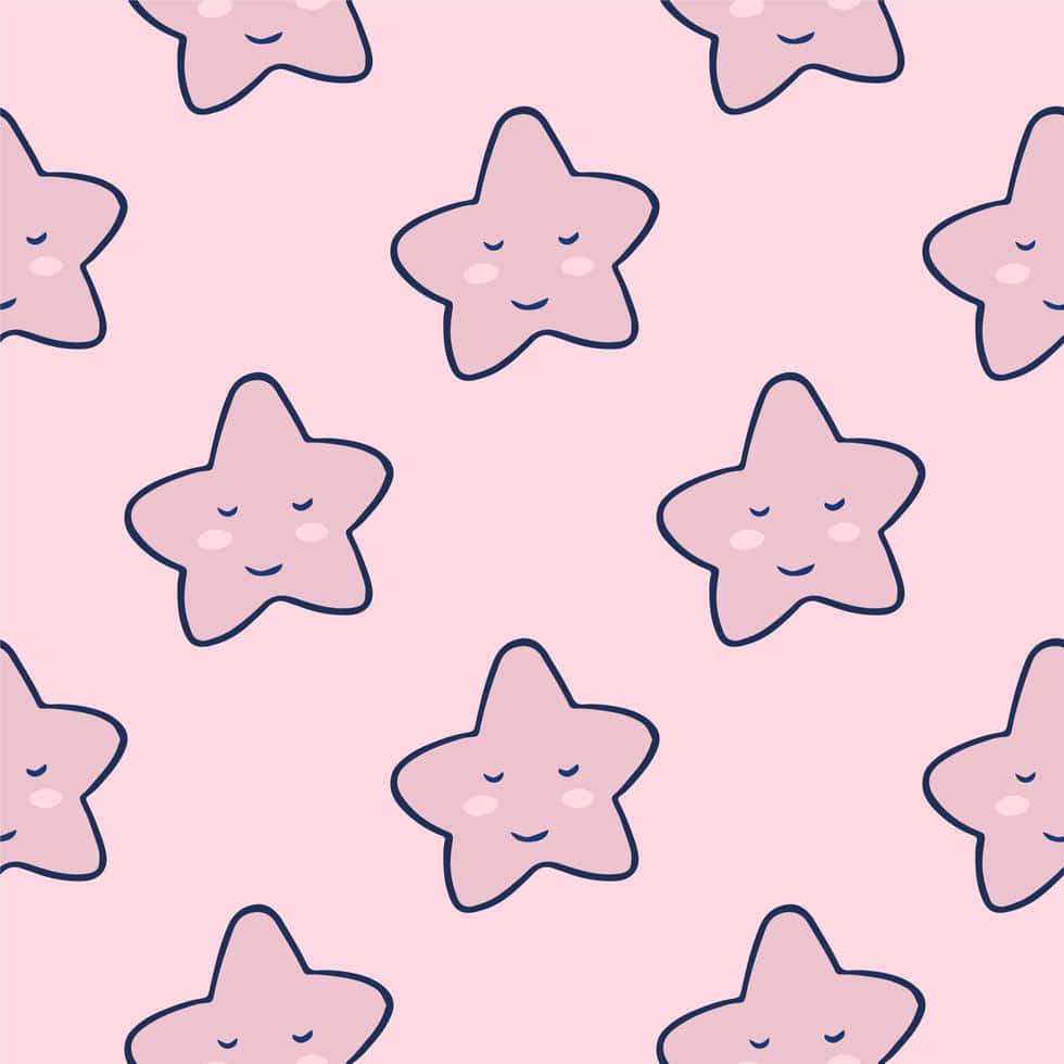 Stars 桌布 壁紙 — 柔和粉紅色背景，充滿可愛微笑的海星，閉著眼睛並帶有腮紅。