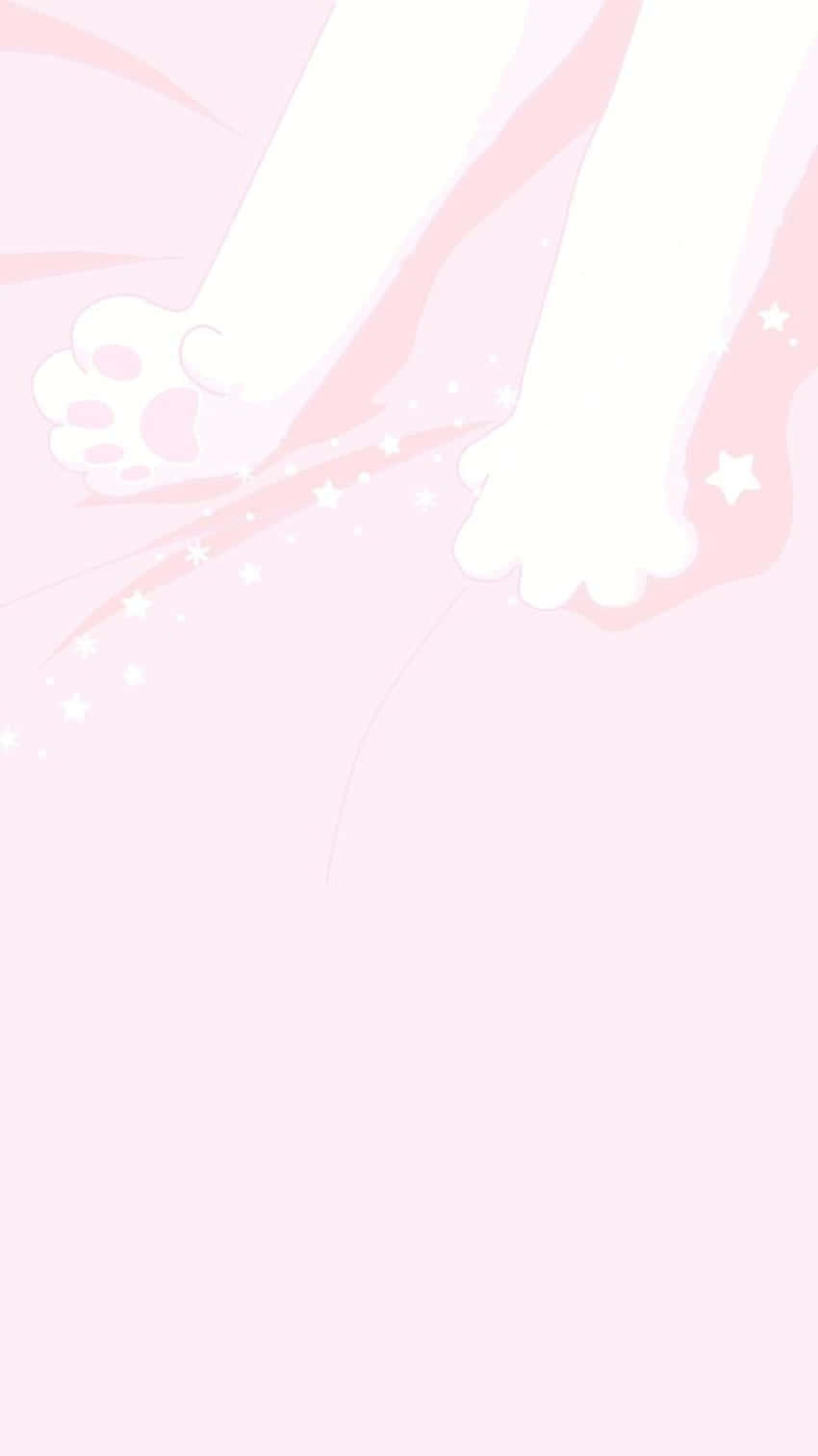 Pastel Pink Aesthetic Anime 桌布 壁紙 — 柔和粉紅色背景，帶有白色貓掌和閃爍星星，呈現溫柔的動漫風格。