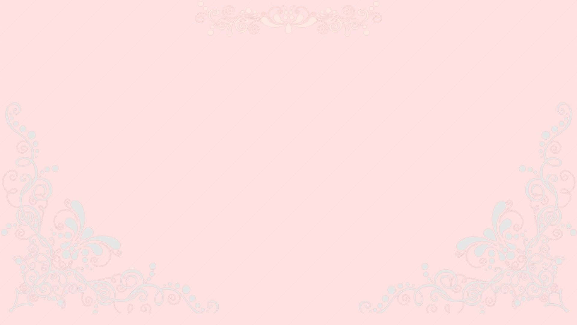 桌布 壁紙 — 柔和粉紅色背景，帶有精緻的粉彩花卉角落裝飾和微妙的頂部邊框。