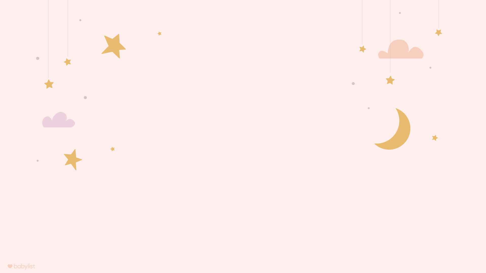 Stars 桌布 壁紙 — 柔和粉紅色背景，懸掛著粉彩雲朵、星星和彎月，採用極簡數位藝術風格。