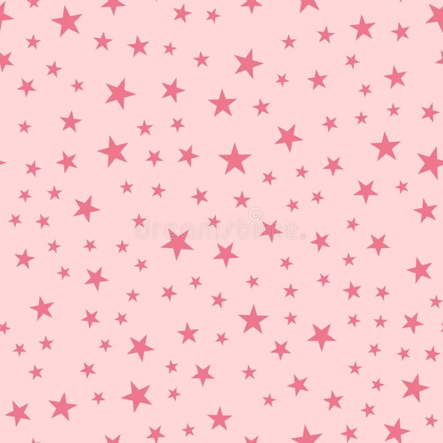 Pink Star 桌布 壁紙 — 柔和粉紅色背景，散落著不同大小的純粉紅色星星，形成重複圖案。